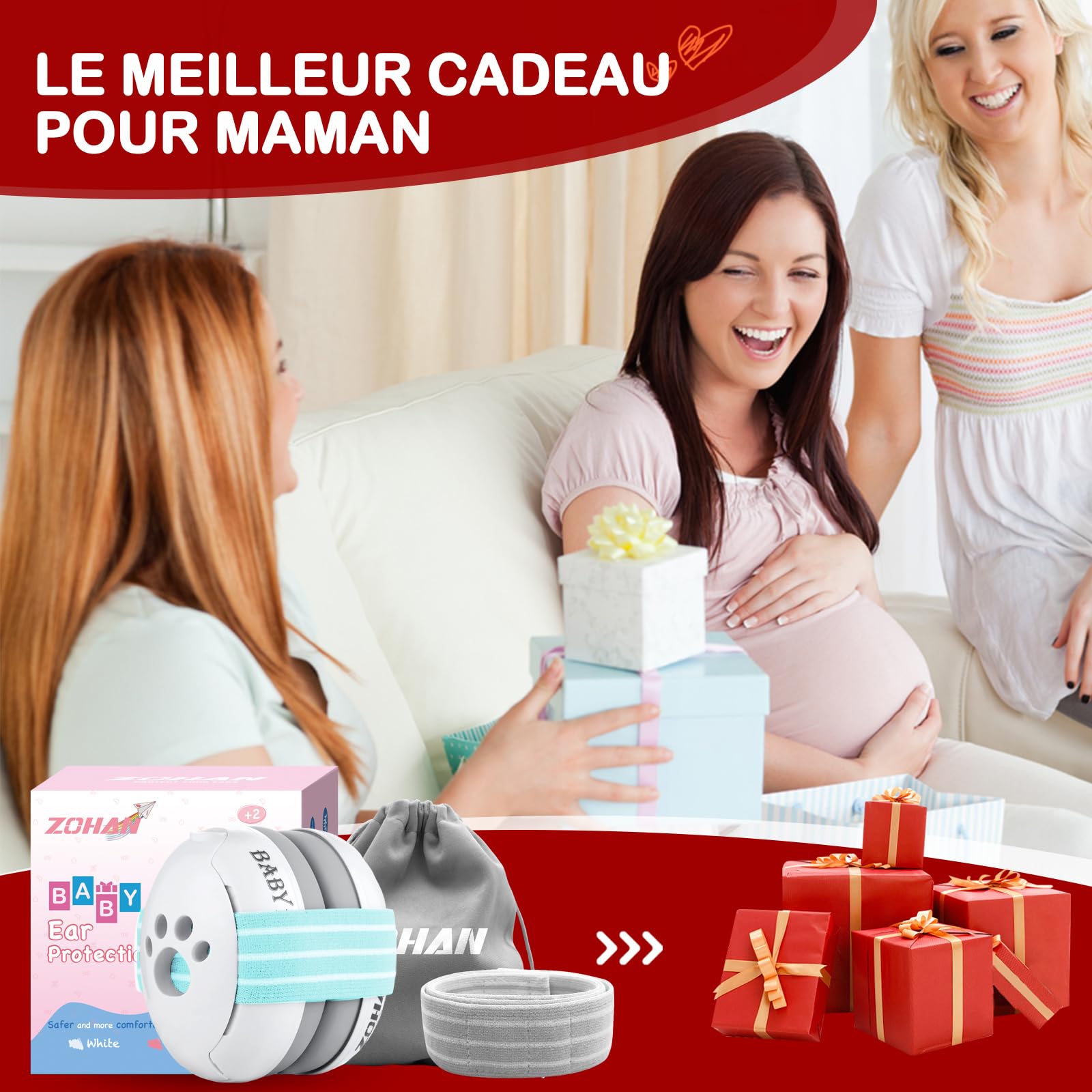 ZOHAN 001 Casque Anti Bruit Bébé, Protection Auditive Confortable pour Bébés Jusqu'à 36 mois, Certifié CE - SNR 23dB pour Les fêtes, voyages, feux d'artifice, Concert