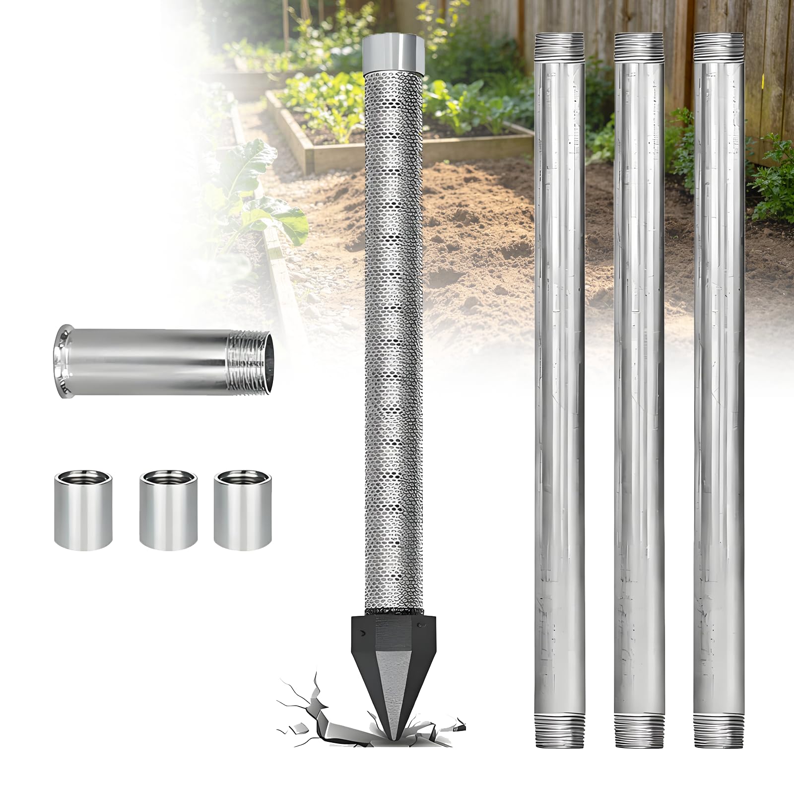 Gavscient Well Drive Point Kit,1-1/4 Stainless Steel Well Point+3Pk 39" 1-1/4 Galvanized Drive Point Well Pipes,Heavy Duty Shallow Well Drilling Kit for Drive Sand Point Well 4m