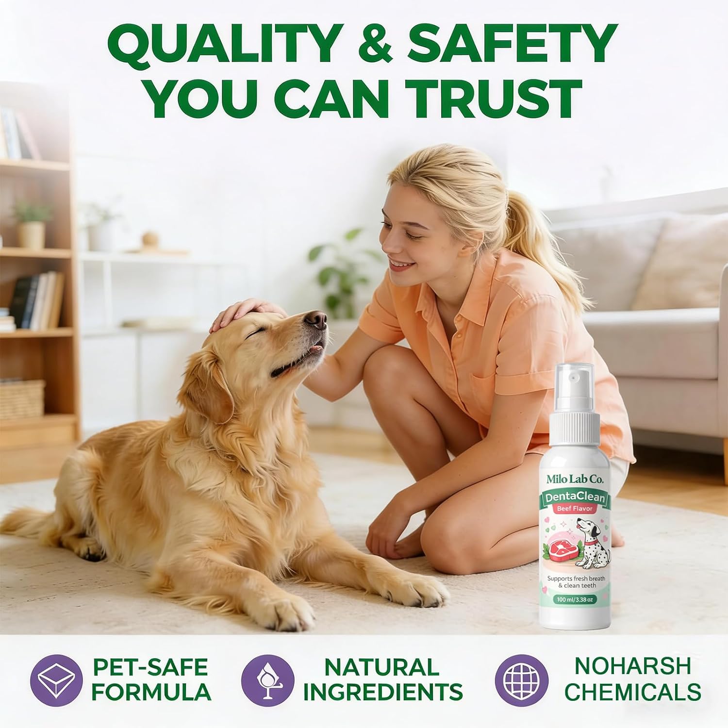 MiloLab Co. Premium Oral Care Pet Dental Spray, Liquid Tartar Remover and Breath Freshener for Dogs, Cleans Dog's Teeth, 3.38 oz. (2 Bottle)