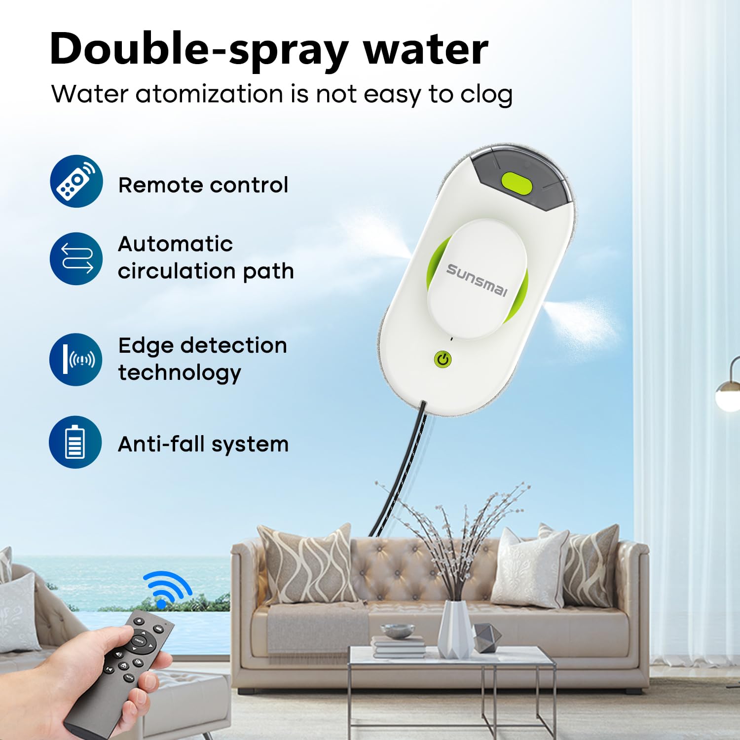 SUNSMAI Doppio getto d'acqua robot lavavetri, Automatic Path Planning robot lavavetri, Edge Detection lavavetri elettrico, cavo di alimentazione da 6,4 m Serbatoio dell'acqua da 50 ml(verde)