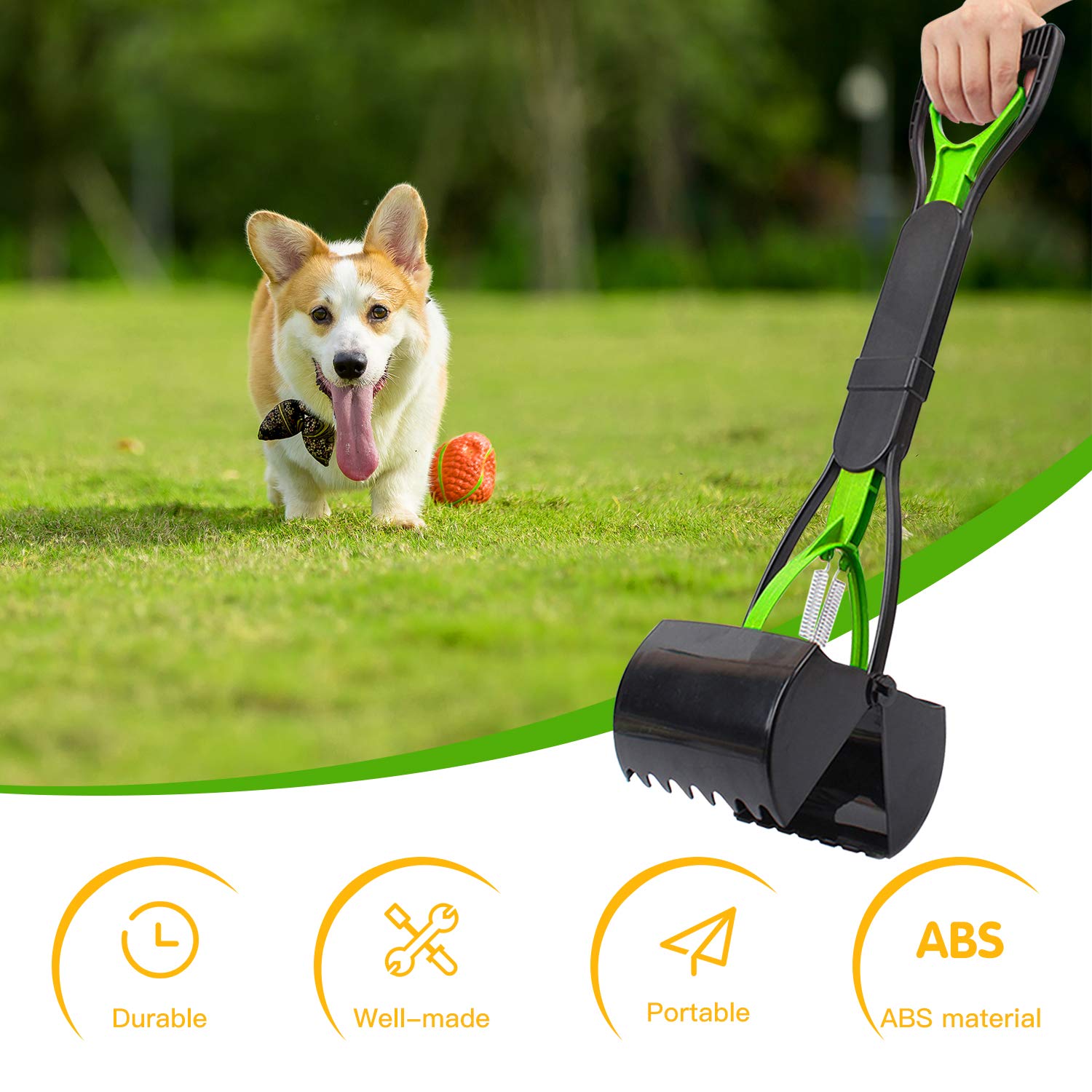 Manico Animale Domestico Pooper Scooper e Tasche 24 Pollici per Cani, Easy Clean UP verrichten per Tutti Gli Animali Domestic, Portatile Scoop di Poop Dog con Dispenser, Cortile Pooper Scooper