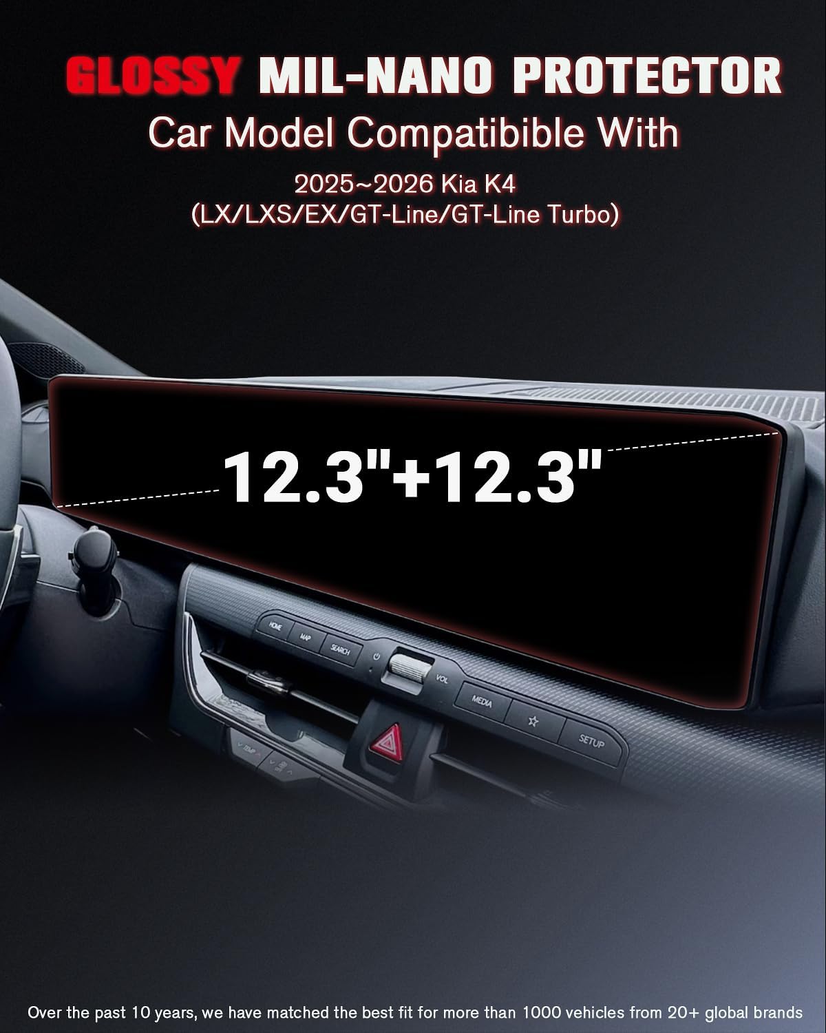 For 2PCS Integrated 2025 2026 Kia K4 12.3 Inch+12.3 Inch Touchscreen Dual Displays High Clarity Screen Protector & - K4 (LX/LXS/EX/GT-Line/GT-Line Turbo) Accessories