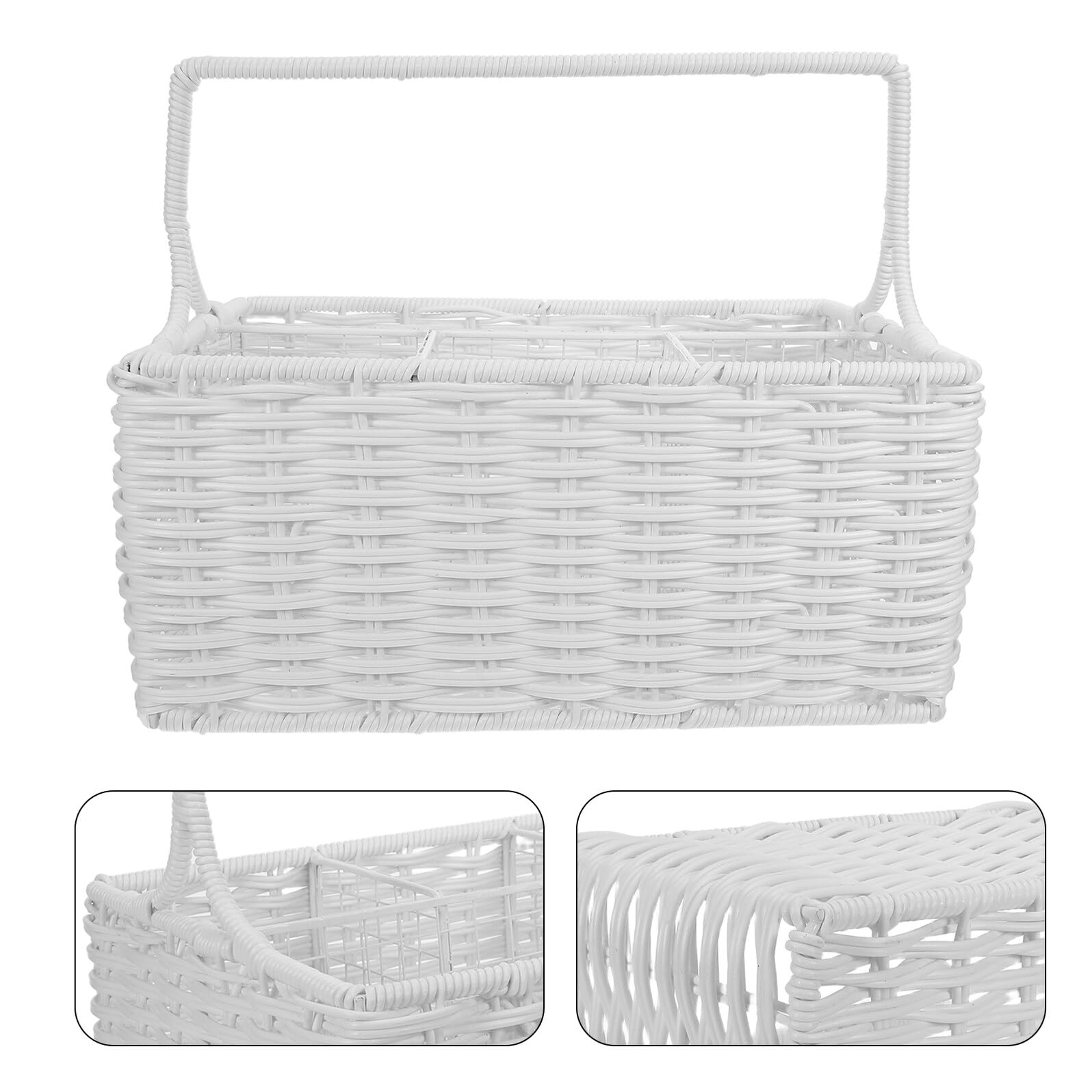Angoily Cesta Organizadora para Cubiertos con Compartimentos Múltiples Cesta Tejida de Organizador Portátil para Utensilios de Cocina para Tenedores y Uso Doméstico y Picnic