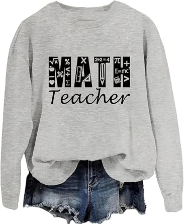 Math Teacher Sweatshirt Womens Graphic Crewneck Pullover Letter Printed Teachers Shirt Long Sleeve Casual Tops