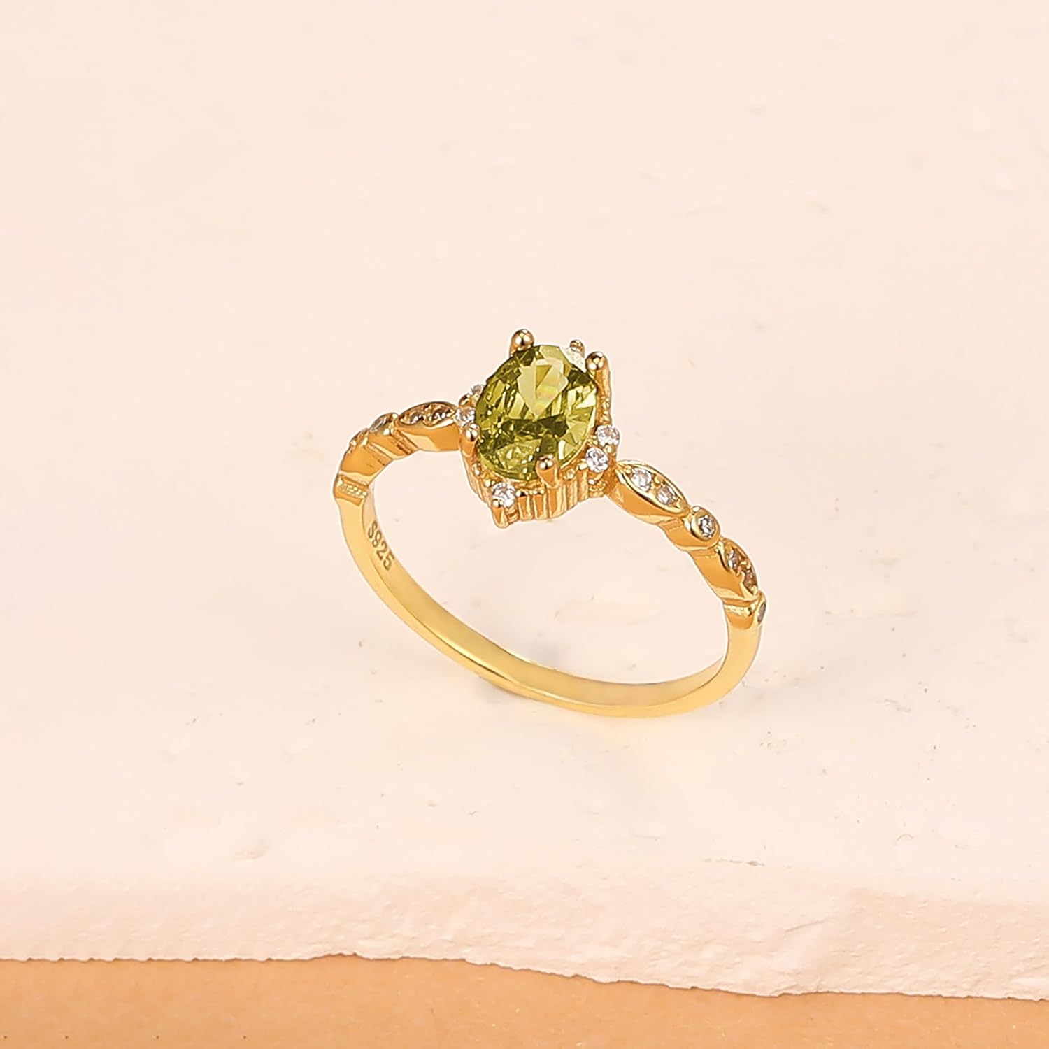 Halo Eternity Band Ring for Women 925 Sterling Silver Peridot Crystal Birthstone Stackable Rings 14k Plated Olivine Green Cubic Zirconia Engagement Ring to Daughter Mother Wedding Valentines Day Jewelry Gift - Image 2