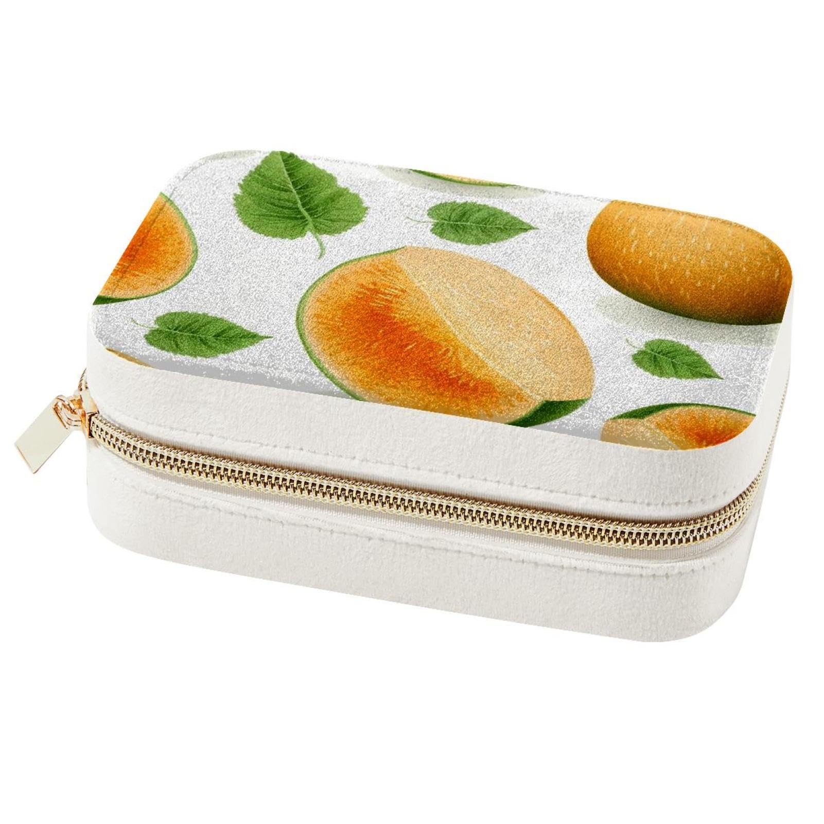 Boîte à bijoux portable motif feuilles cantaloup pour bagues et colliers