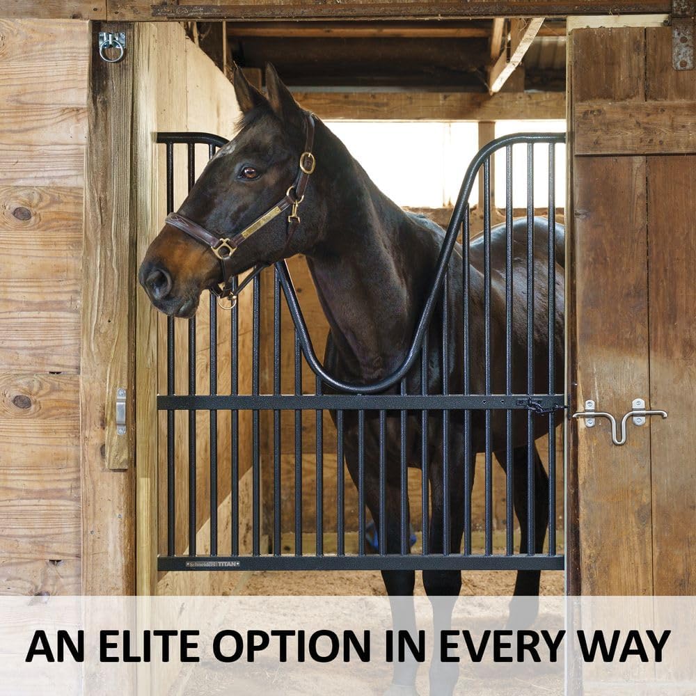 Schneiders Titan Elite One-Piece Horse Stall Gate with Yoke - 48" | Strongest Steel Horse Stall Gate for Superior Safety, Ventilation & Barn Style | Color Black Armor