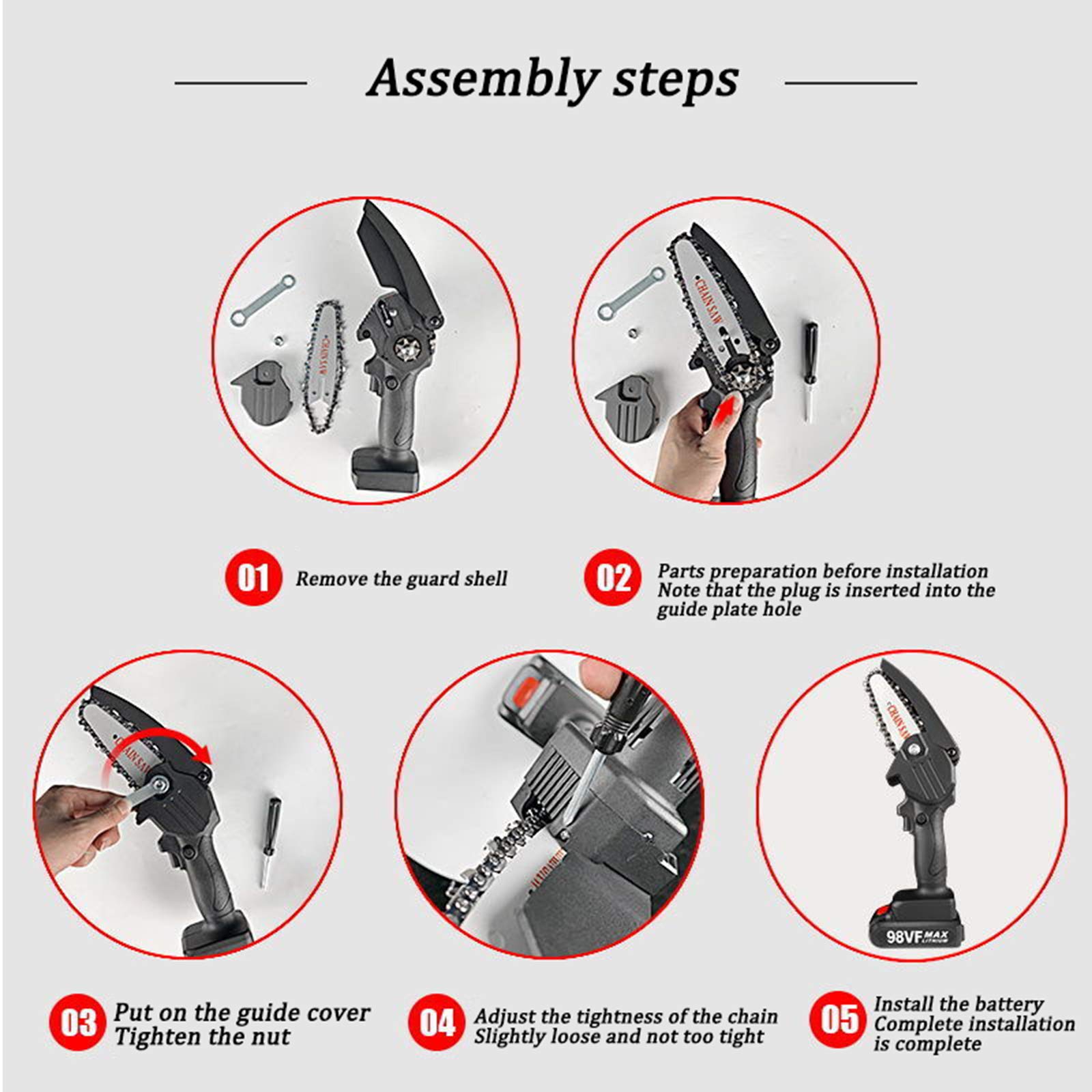 Minimotosierra portátil inalámbrica, 4 Pulgadas Motosierra De Tijeras De Podar Cadenas Para Cortar ​con batería con bloqueo seguridad, uso con una sola mano,mini motosierra eléctrica pequeña mano