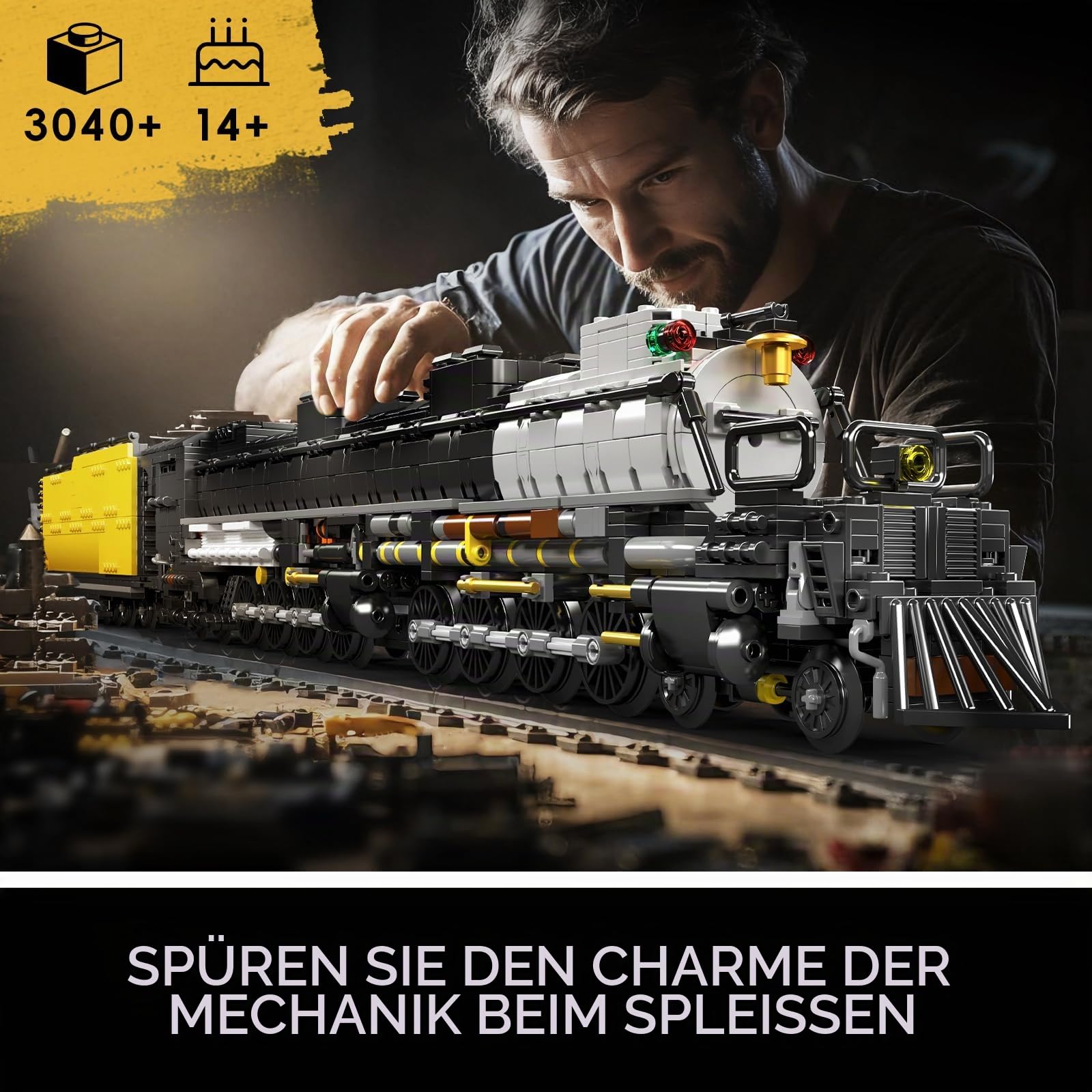 Mould King 12049 Technik Dampfzug Zug Bausteinset, 3040 Teile Detailliertes Modell, Dampflok Nachbildung Bausteine Spielzeug Geschenke für Erwachsene (Statische Version)