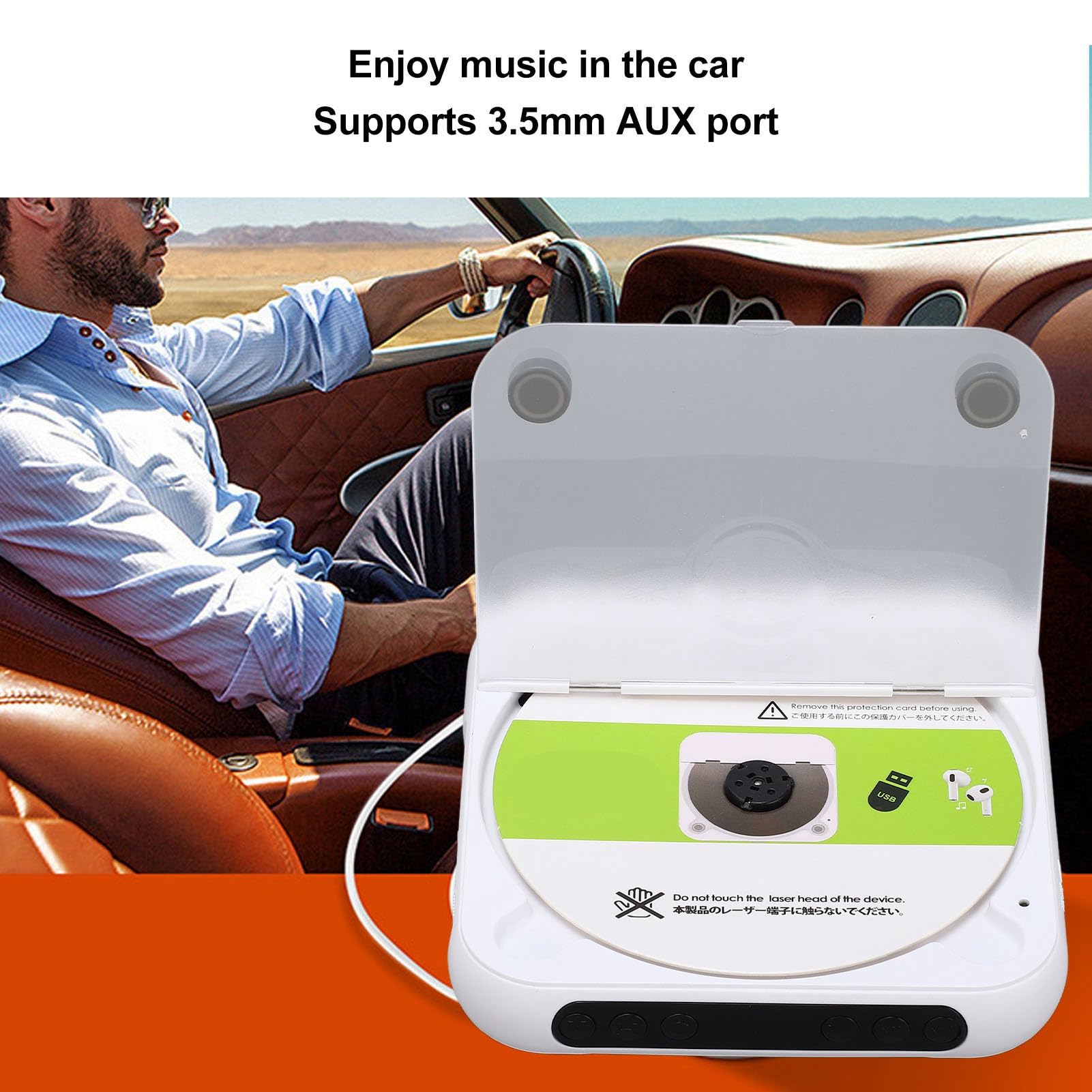 POENVFPO Lettore CD Portatile Bluetooth Lettore Musicale Compatto Ricaricabile per Auricolari da Viaggio con Batteria Bianca da 2000 MAh