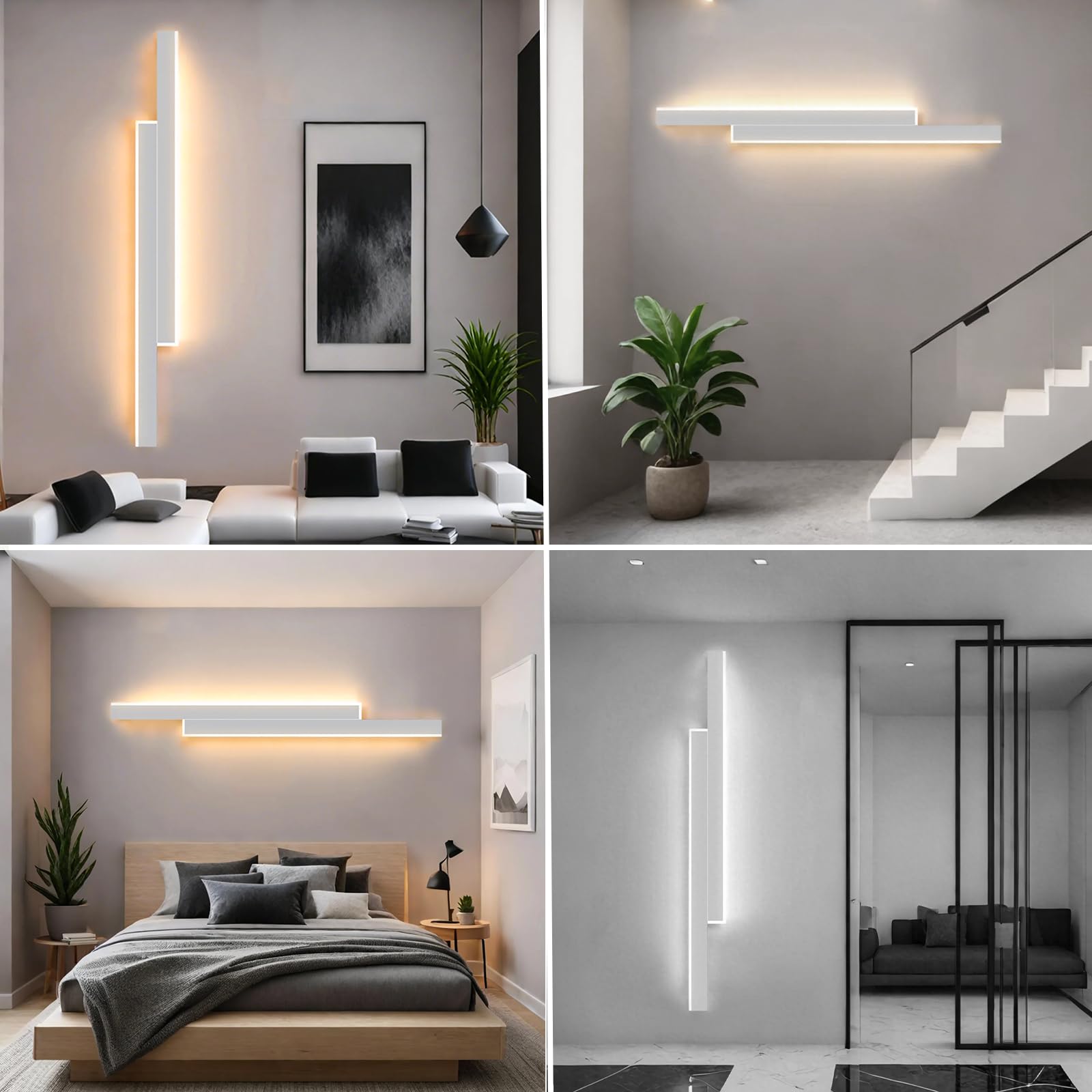 Aplique pared con Control Remoto,25W 2800LM lampara led,100CM lampara pared Regulable,3 Temperaturas De Iluminación,Aplique pared interior para Dormitorio Salón Escalera Pasillos(blanco)