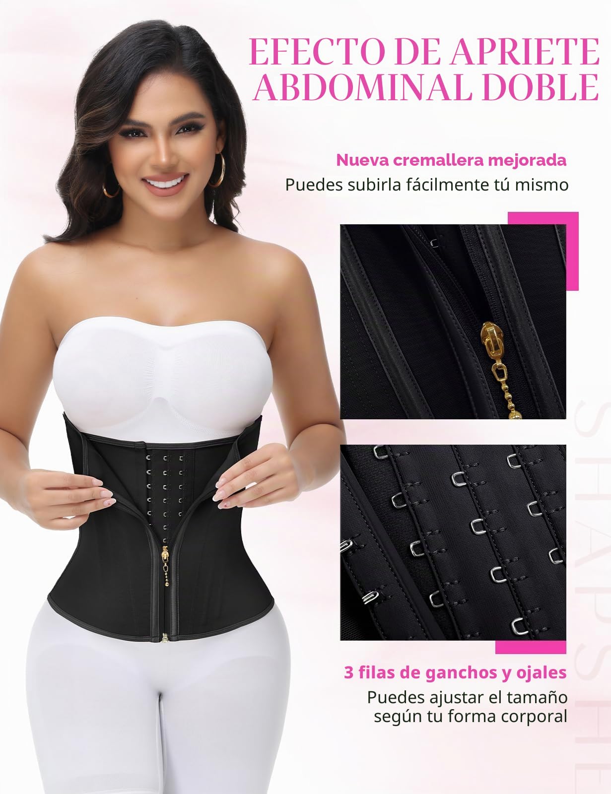 SHAPSHE - Entrenador de cintura para mujer, control de abdomen, entrenamiento, faja moldeadora de cintura posparto con gancho de cremallera