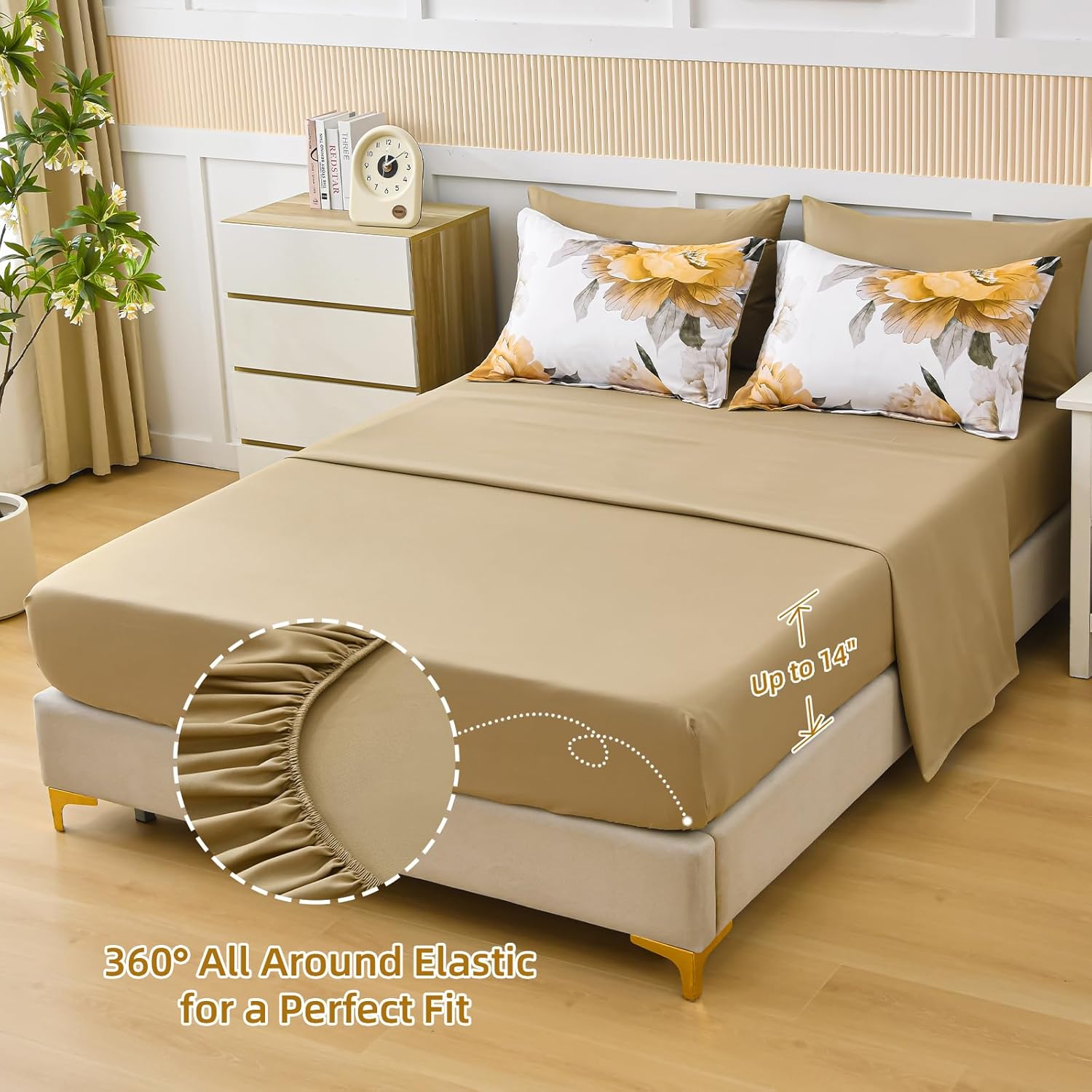 Dobuyly Yellow Comforter Set Queen Size 7 Piece Bed in a Bag, Yellow Floral Comforter Set with Sheets, Soft Microfiber Botanical Complete Bedding Set for All Season - Image 5