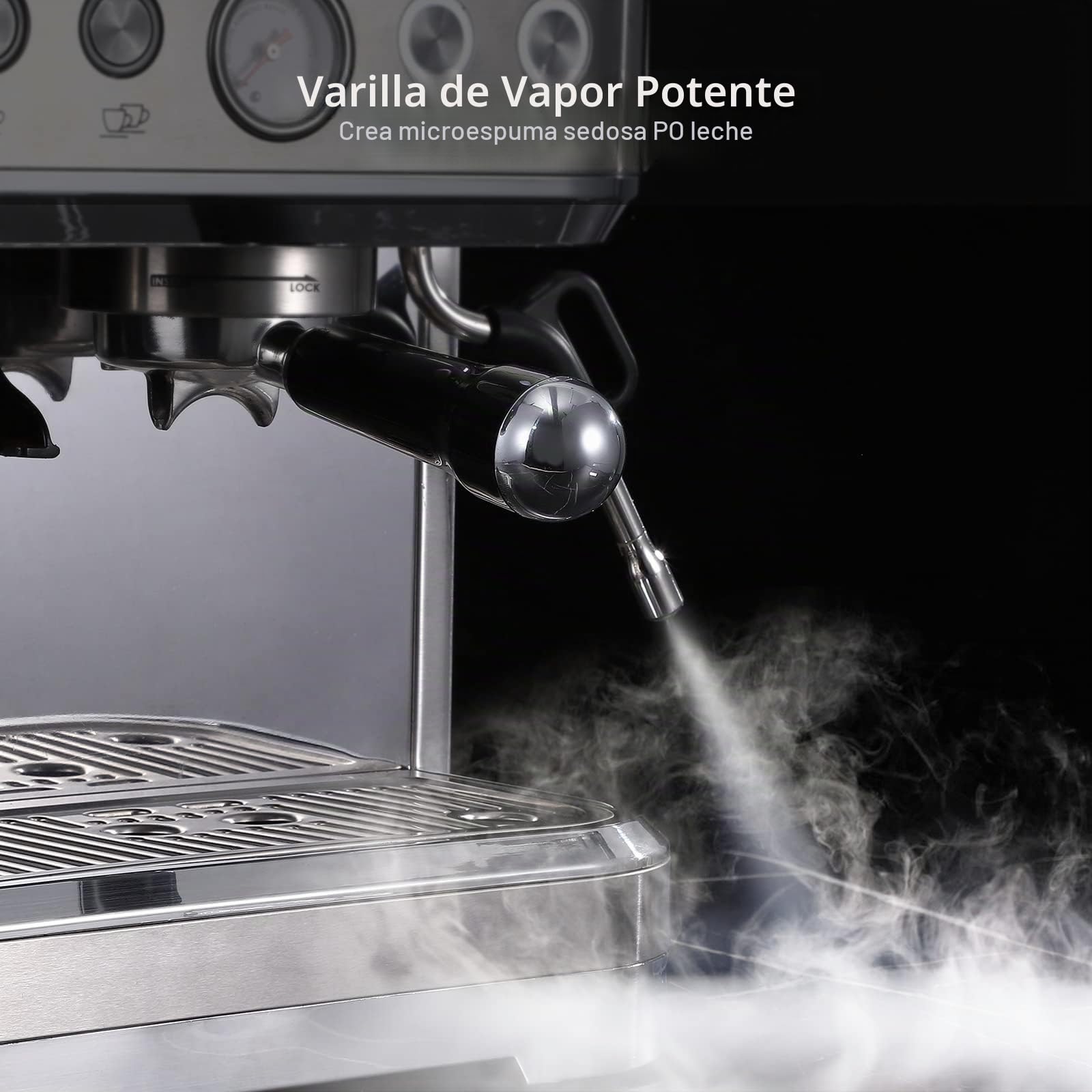 Cafetera Automatica con Molinillo Integrado, Espumador de Leche Manual, Cafetera de Bomba de Acero Inoxidable, Depósito de 2.5 Litros , Acero Inoxidable, Barista Profesional para Hogar y Oficina