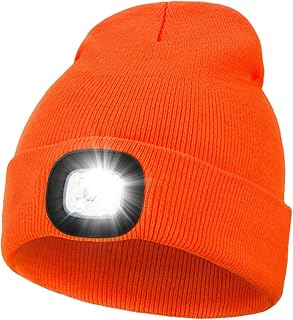 MELASA Unisex Hat with Light, USB Rechargeable Hands Free Headlamp LED Beanie, Winter Gifts