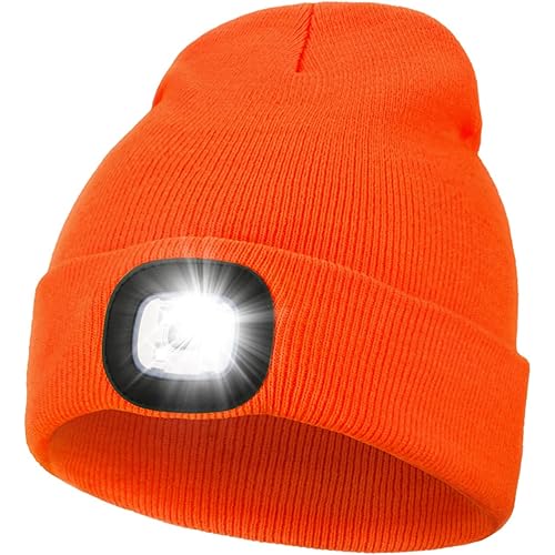 MELASA Unisex Hat with Light, USB Rechargeable Hands Free Headlamp LED Beanie, Winter Gifts for Men Dad Father Husband Him
