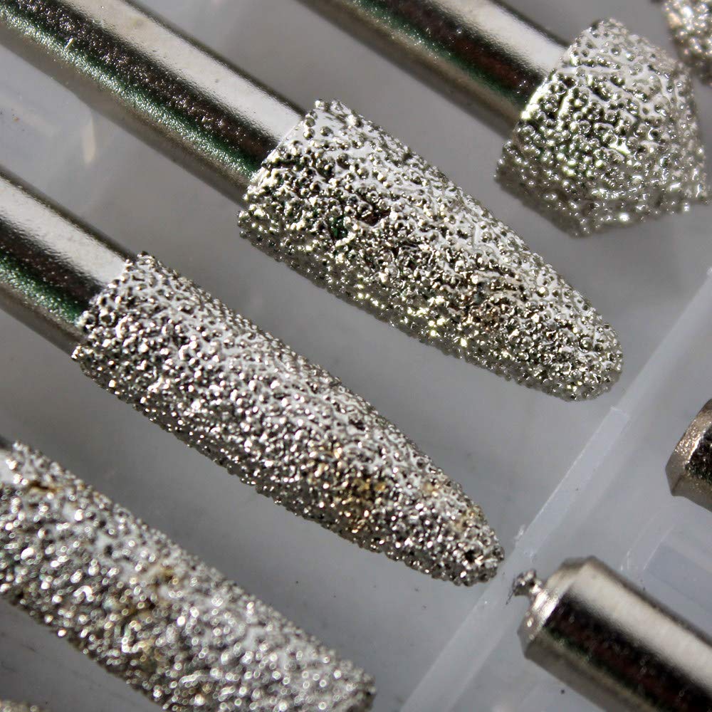 Juego de fresas de diamante soldadas al vacío de 20 piezas para herramientas rotativas de modelado de piedra 1/4 '' Cabezal de pulido de brocas perfiladoras para tallado de mango, China
