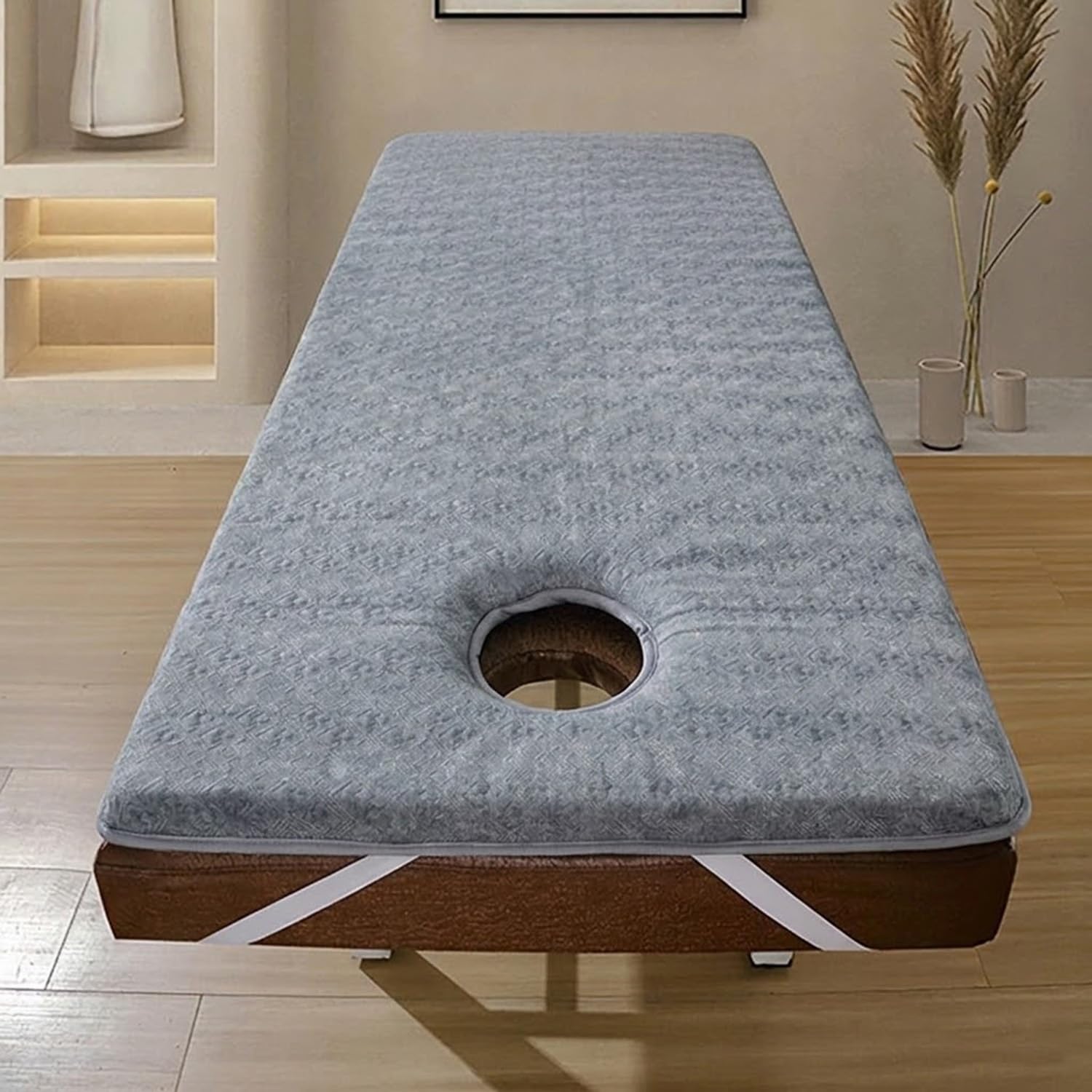 Coprimaterasso Lettino Massaggio in Memory Foam Topper Lettino Estetica con Foro per il Viso Materassino Professionale per Extension Ciglia Antiscivolo(Grigio,180x80x6cm)
