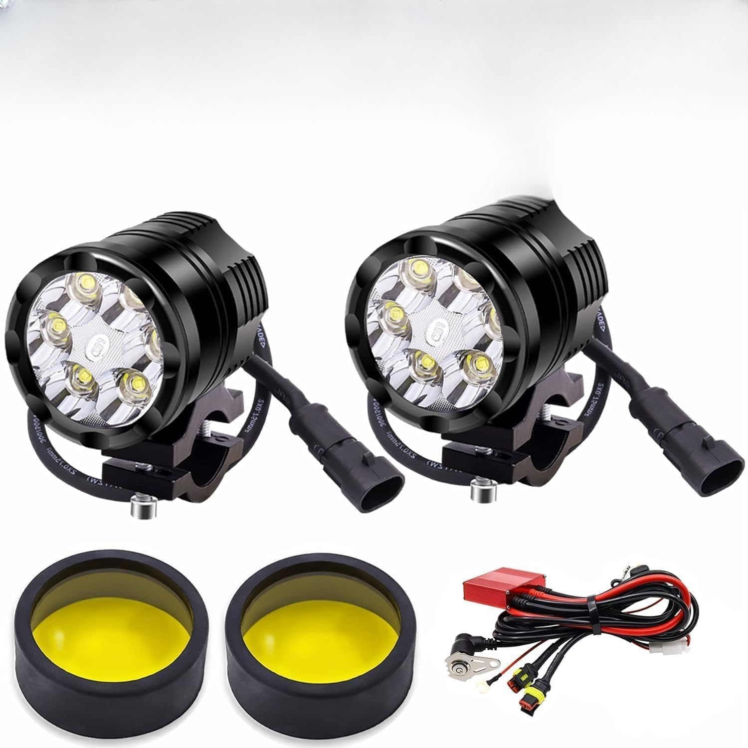 LED Motorcycle Yellow Fog Lights Driving Spotlights Auxiliary Front Fog Lights for Motorcycle, ATV, 4x4, Offroad. (Yellow)