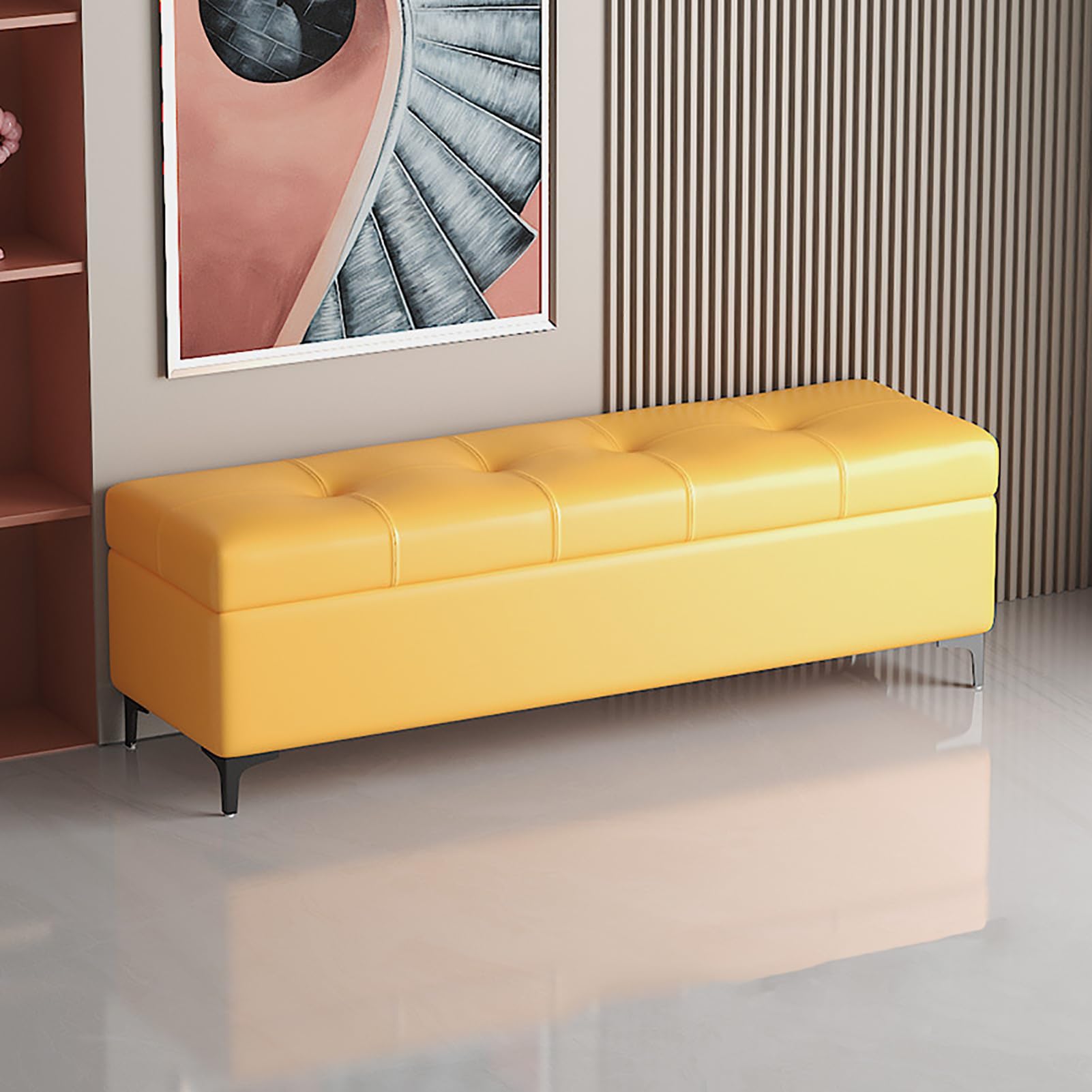 Banc ottoman de rangement pour chambre et bout de lit en similicuir