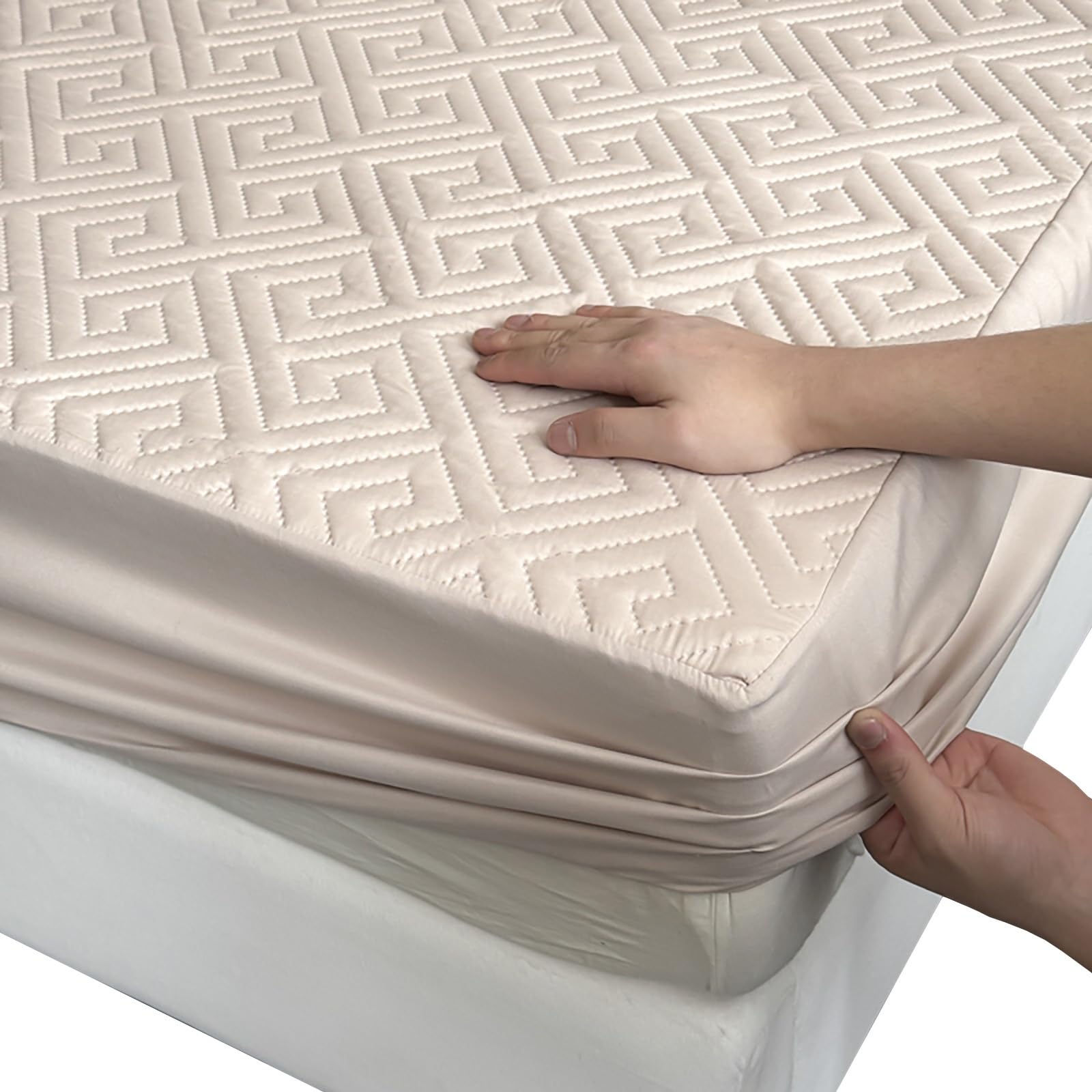 Non-Slip Mattress Protector Double Bed, 30cm Deep Pocket Fitted Cover with Full-Circle Elastic Grip, Waterproof Quilted Soft Top, Easy to Remove & Clean(Khaki,90x200cm/35x79in) — image 1