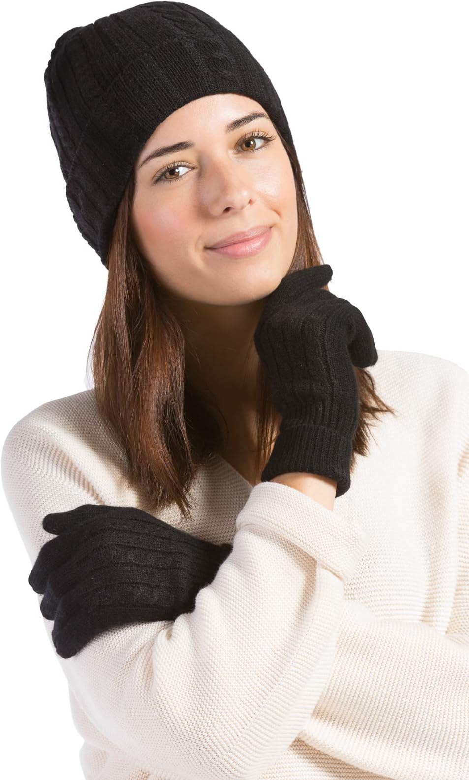 Women's 100% Pure Cashmere Hat & Glove Set with Exquisite Box