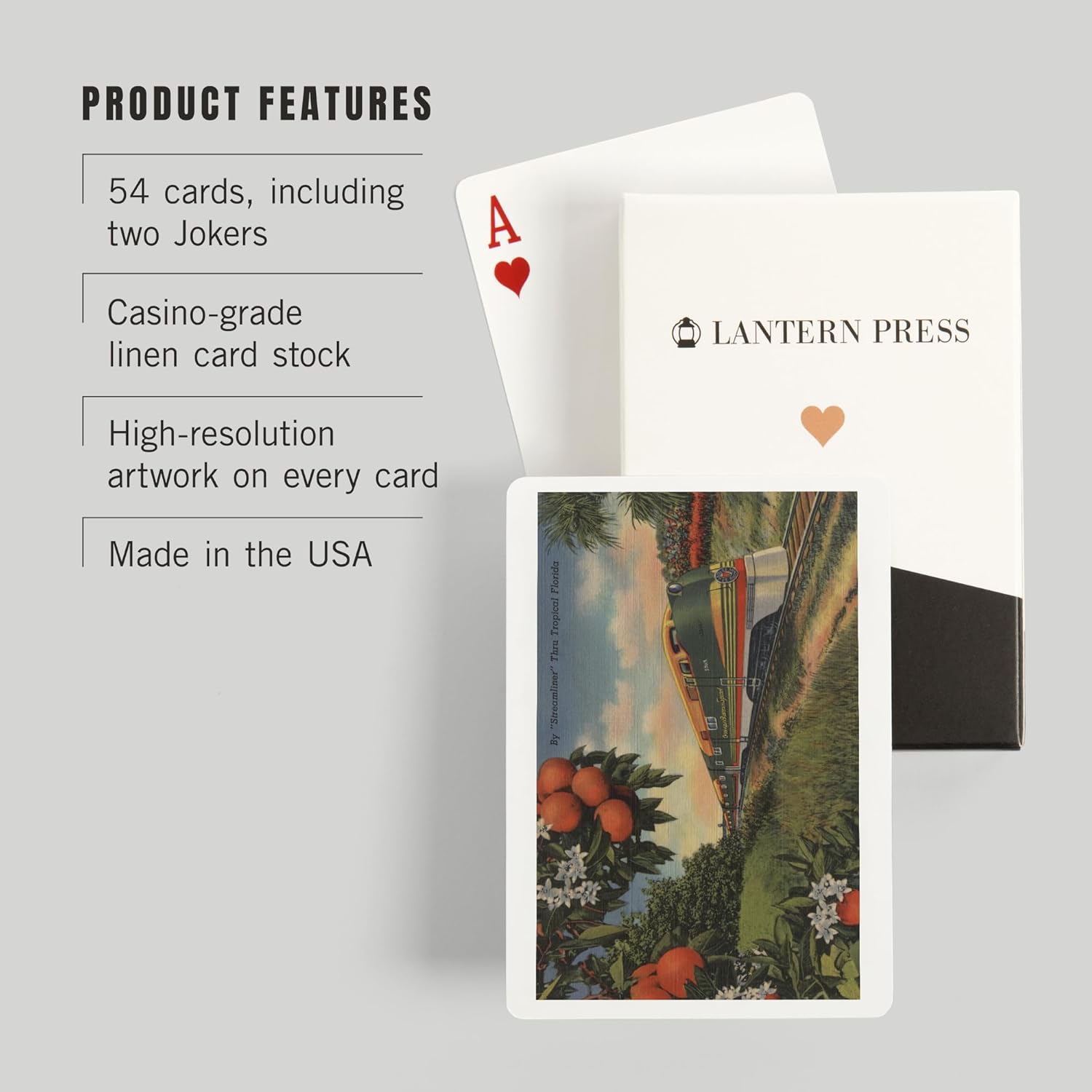 Lantern Press Train, Orange Blossom Special (Orange Grove Scene), 52 Playing Cards for Adults, Poker Size Card Deck