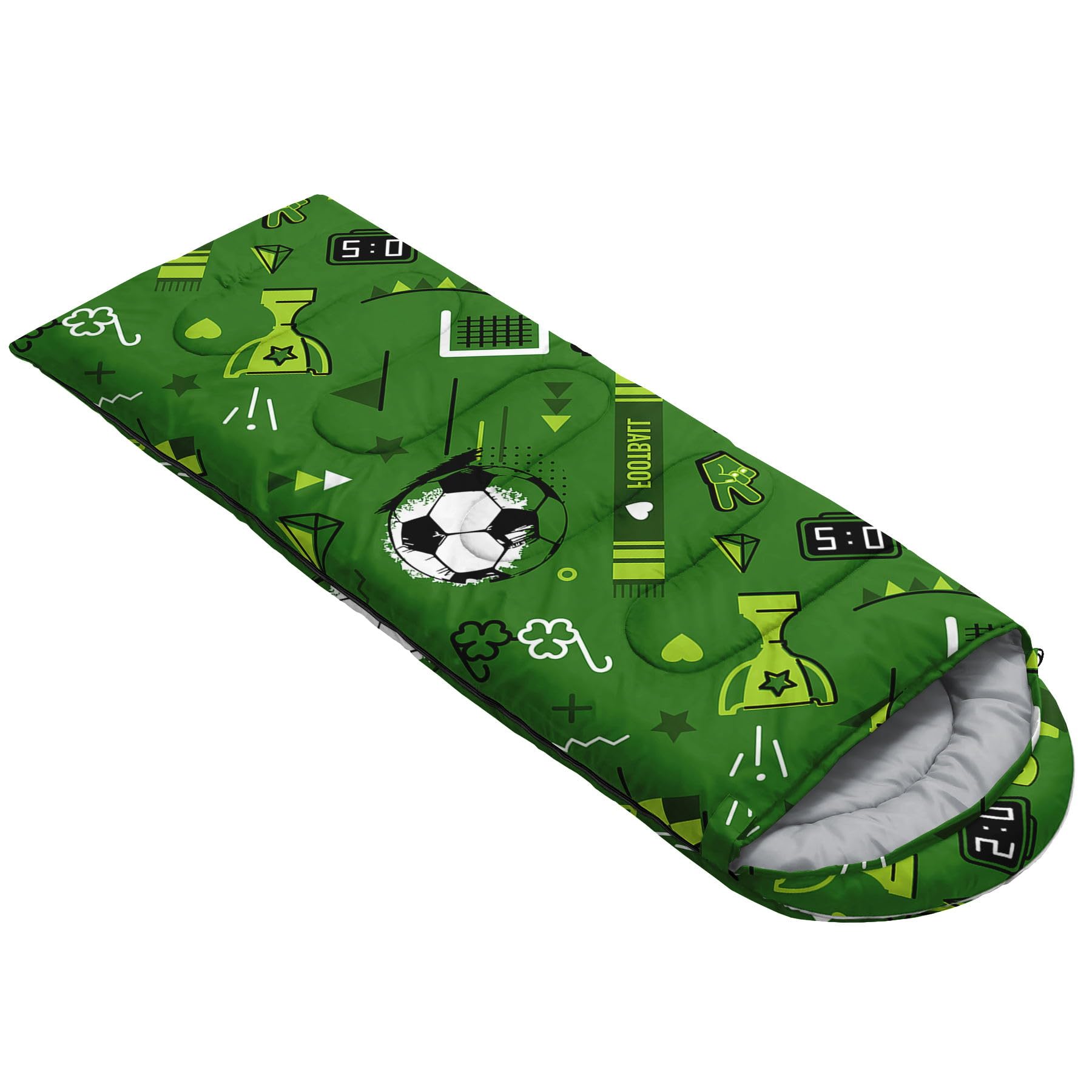 HOSIMA Sleeping Bags,Black Green Theme Football Print Lightweight Warm Portable Outdoor Indoor Waterproof Cold Resistant Sleeping Bag for Camping Hiking (Football3) - Image 2