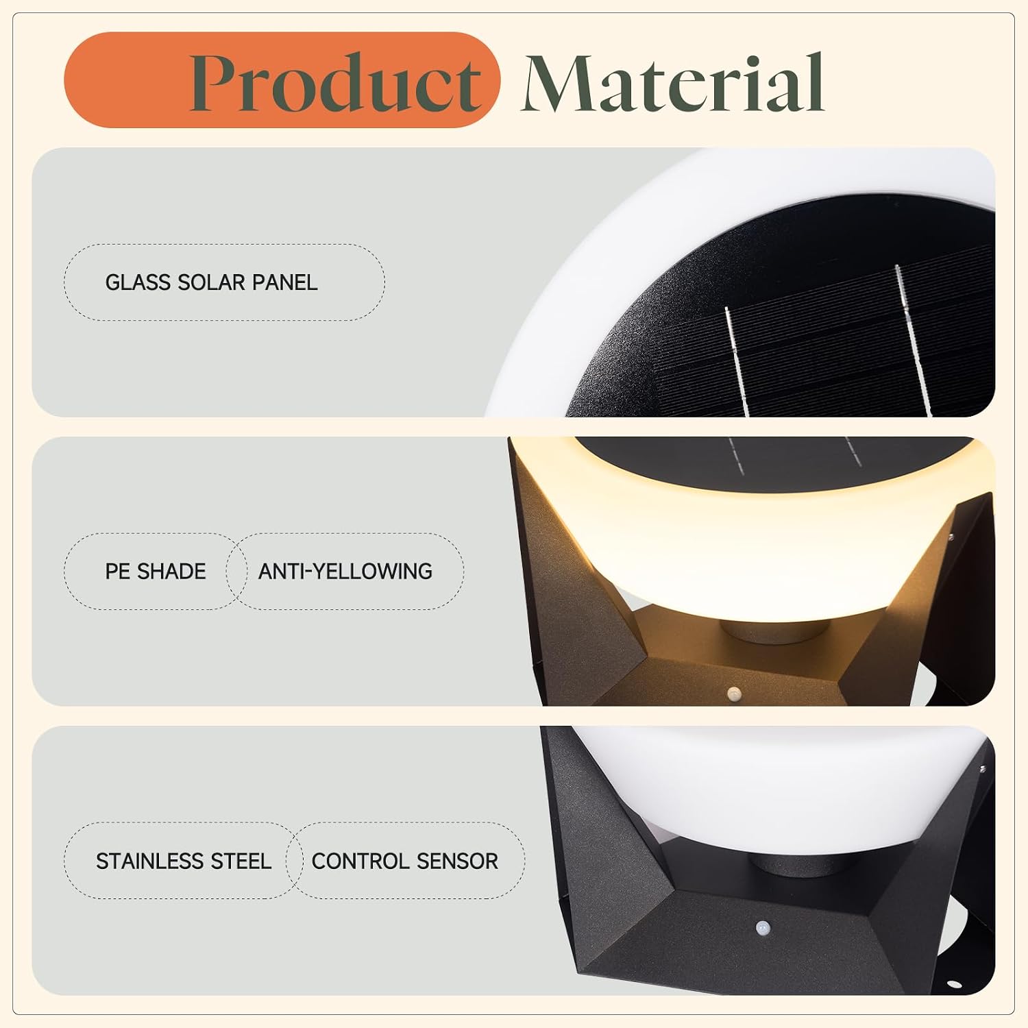 Solar Lanterns Outdoor, 3000K LED Medium Solar Floor Lamp Waterproof with IP54, Dusk to Dawn Outdoor Floor Lamp, E26 Lantern for Porch, Modern Dimmable Lantern for Patio Deck Yard, Garden Lights