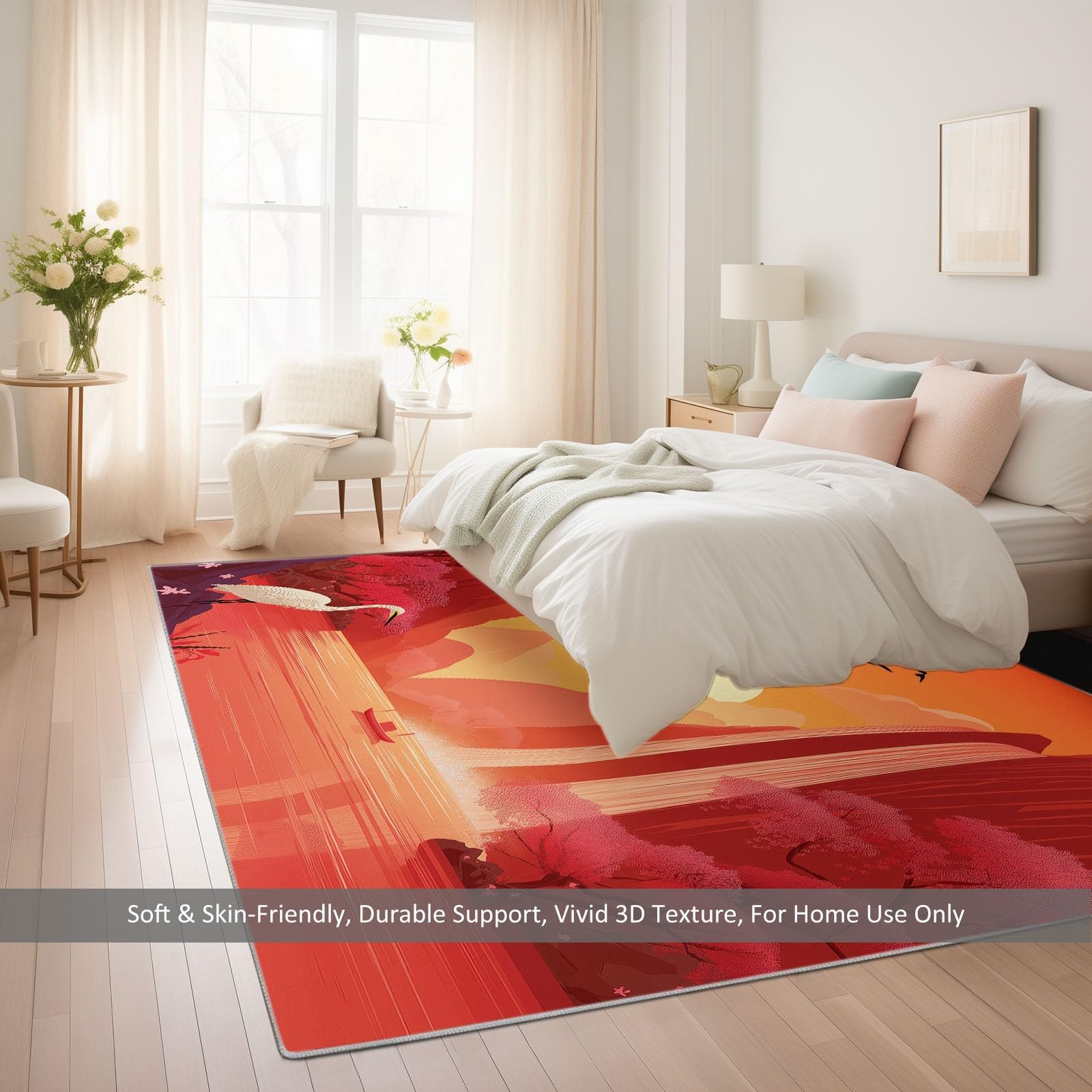 Waschbarer Teppich Sonnenuntergang Wasserfall Vögel 120x180cm Moderner 3D-Druck Teppich, rutschfest Kurzflor Matte für Flur, Eingangsbereich, Wohnzimmer und Schlafzimmer