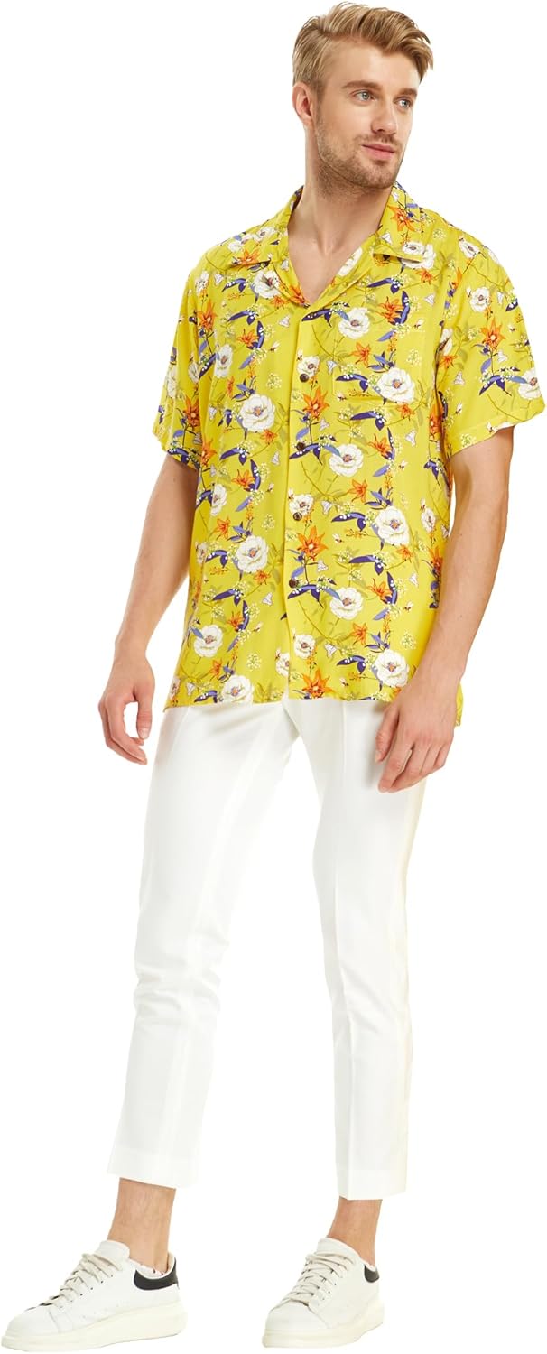 Matchable Couple Hawaiian Luau Shirt or Rahee Maxi Dress in Garden Poppy Yellow