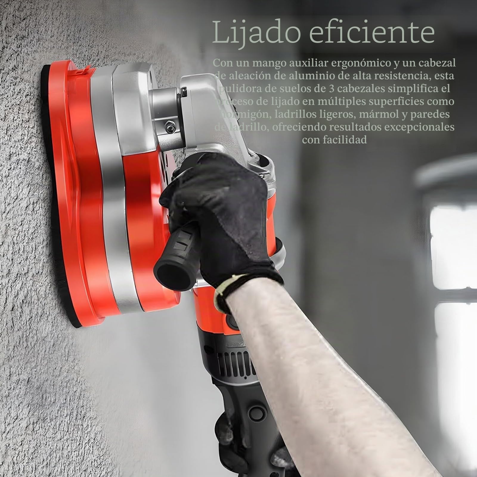 Amoladora de hormigón eléctrica, pulidora de suelos de 3 cabezales con 4 discos de pulido diferentes, 2800 RPM,ajuste de 6 velocidades, bloqueo de seguridad, amoladora de suelos de hormigón de 3000 W(