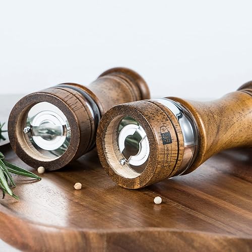 Miniatura 7 de Juego de 2 molinillos de sal y pimienta de madera de goma de 6.5 pulgadas, con ventana acrílica visible y rotor de cerámica ajustable