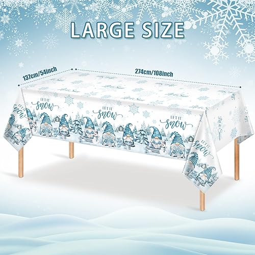 Miniatura 2 de 3 manteles de gnomo de invierno de Navidad, desechables de plástico, diseño de copo de nieve, árbol de Navidad, color azul hielo, para decoración y