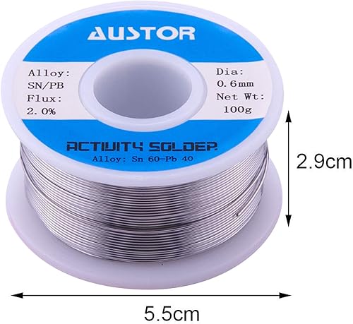 Miniatura 4 de AUSTOR Alambre de soldadura de núcleo de colofonia de plomo de estaño 60-40 para soldadura eléctrica (0.024 in, 3.53 oz)