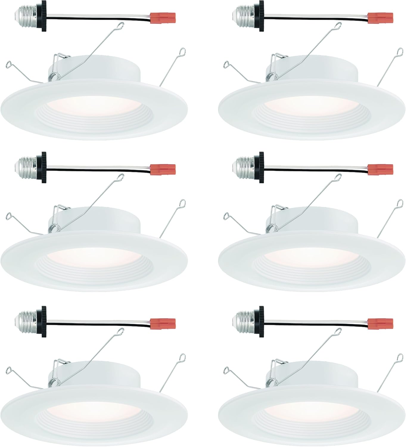 Designers Fountain LED Recessed Ceiling Lights 6 Pack, 5/6 Inch 5CCT Metal Lighting Fixture, Dimmable, 1000 Lumens, 2700K/3000K/3500K/4000K/5000K, White Baffle Trim, EVL61093T50WH-6