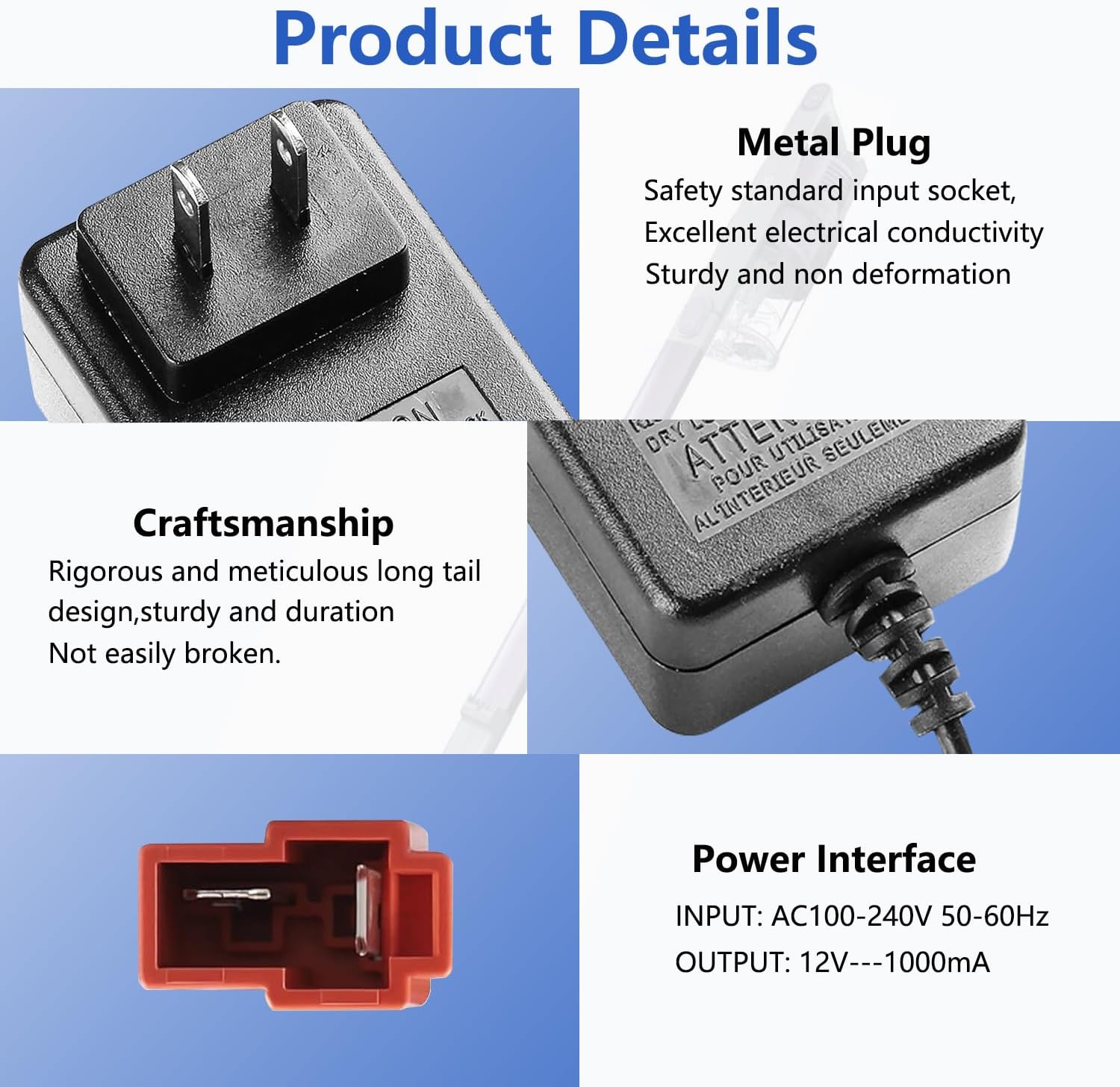 12 Volt Battery Charger for Ride On Toys, 12V Kids Ride On Car Charger, Charger for Kids Electric Car, Riding Toy Battery Power Adapter Square Plug SL12-07-02