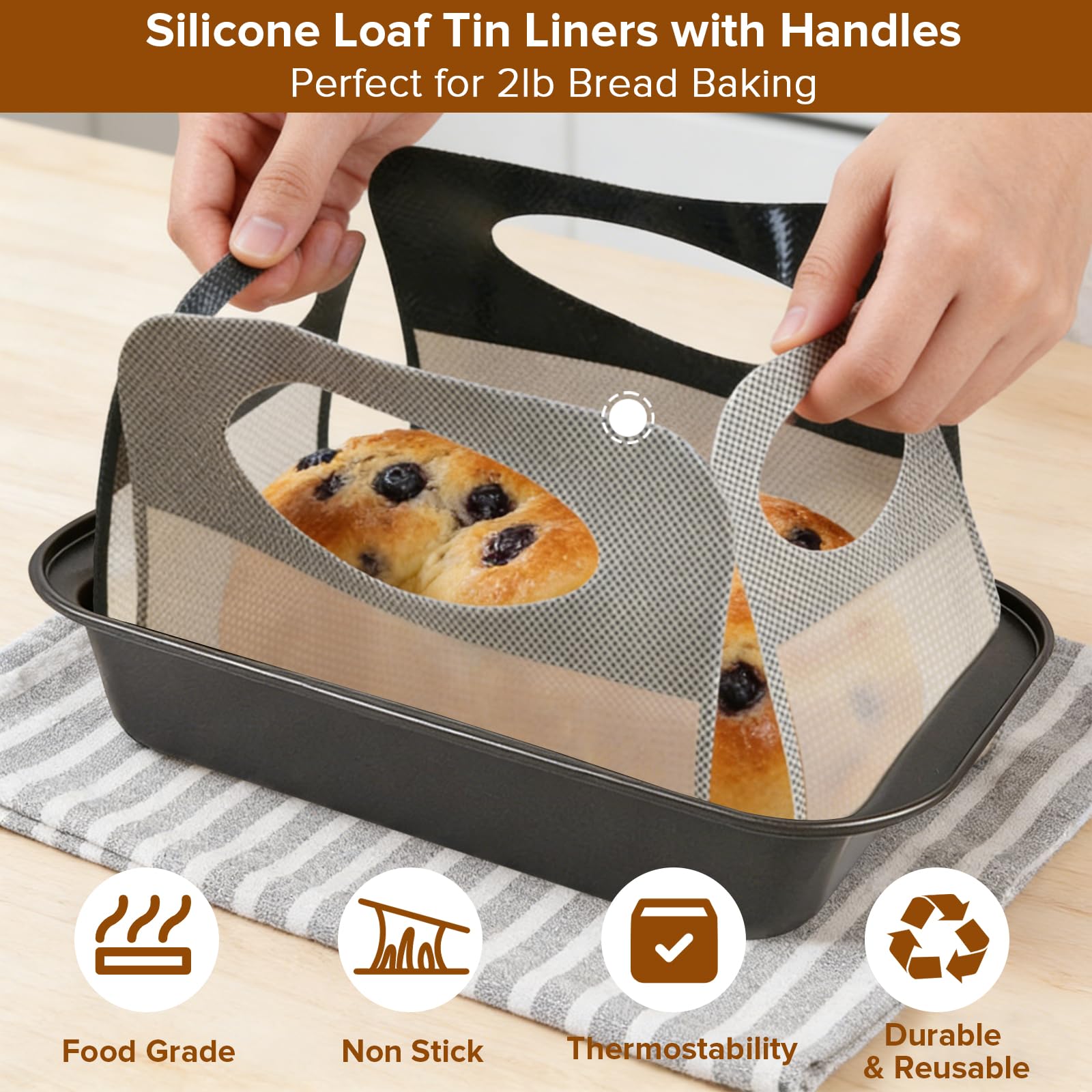 2 Pièces Moule a Pain en Acier Carbone, Antiadhésif Moule à Cake Rectangulaire 27.5X14.5X6cm avec 2 Tapis de Cuisson & Ustensiles de pâtisserie, Moules à Pain pour Cake, Gâteau, Dessert, Four - 5