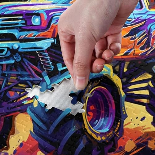 Miniatura 4 de Rompecabezas de camión monstruo de neón, 1000 piezas de material compuesto de madera de papel, con bolsa de almacenamiento e imagen de referencia,