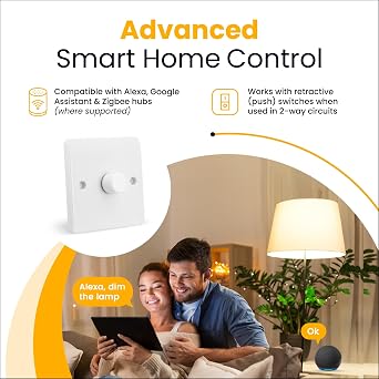 Candeo Zigbee Smart Rotary Dimmer Switch | Compatible with SmartThings, Hubitat & Home Assistant | LED & Incandescent Bulbs | Voice Control via Alexa & Google Assistant | No Neutral Wire Required