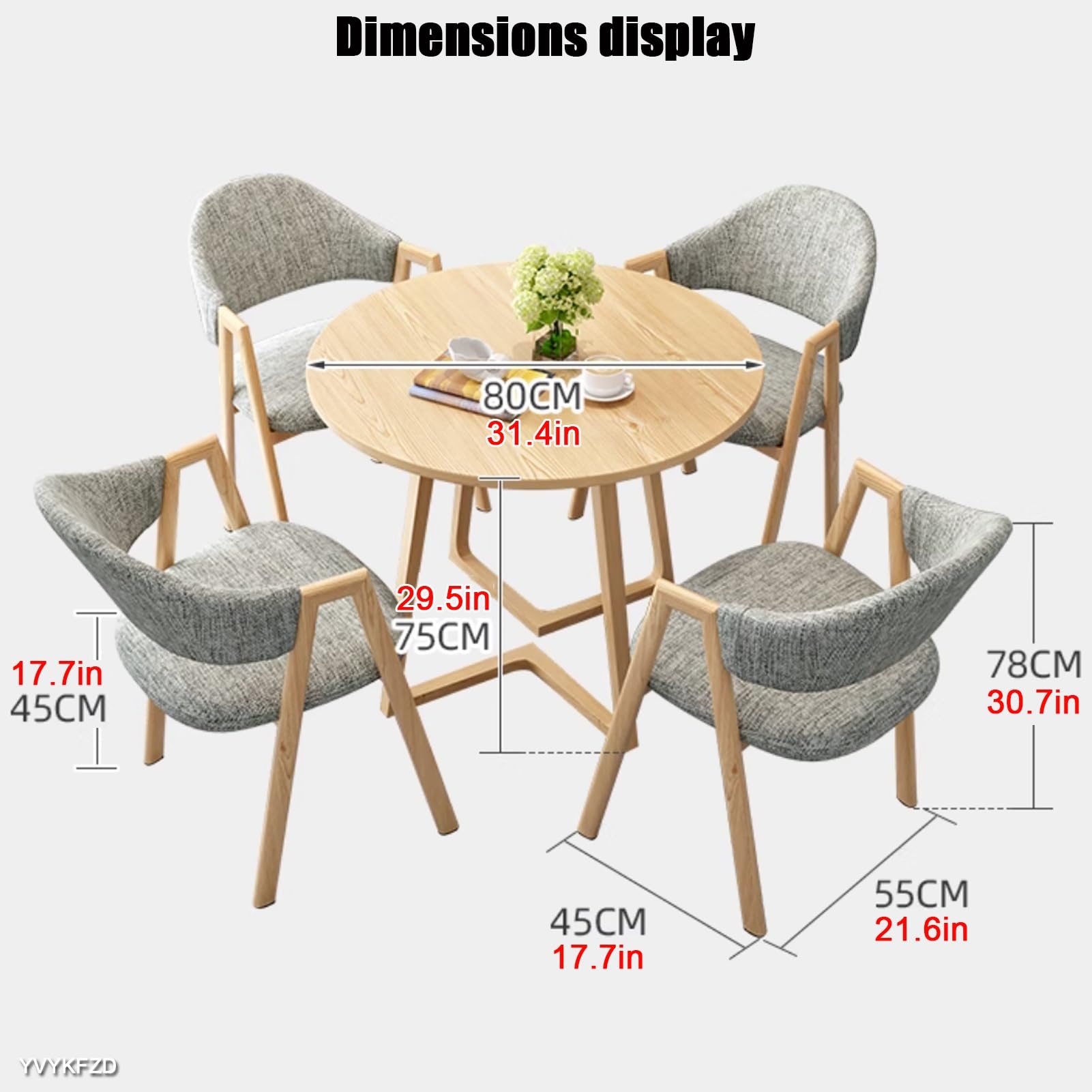 Ensemble Table et chaises Rondes pour 4 Personnes, Pieds en métal Marron, Gain de Place, 90 cm (35,4 Pouces).