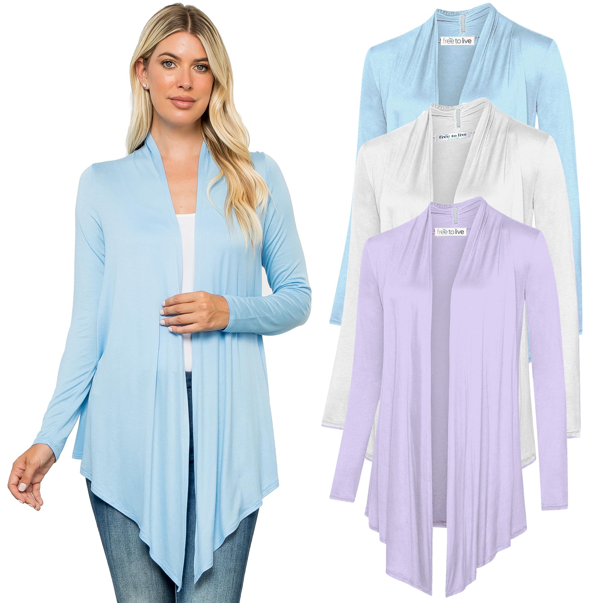 Free to Live 3 Pack Long Sleeve Cardigan for Women Open