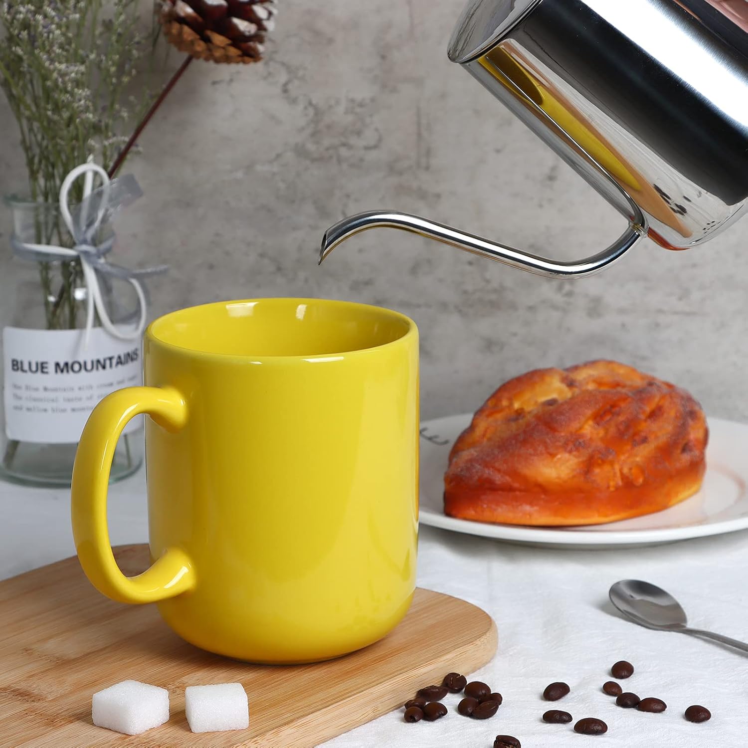 Smilatte 20 OZ Large Coffee Mug, M016 Plain Ceramic Boss Big Tea Cup with Handle for Dad Men, Yellow - Image 3