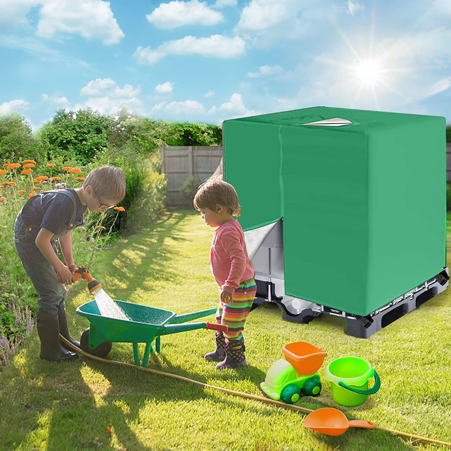 Bache pour Cuve 1000L IBC,Housse de Protection, Anti-UV Anti-poussière Couverture Container Réservoir IBC,Bâche de Protection, éTanche,(120 x 100 x 116 cm)