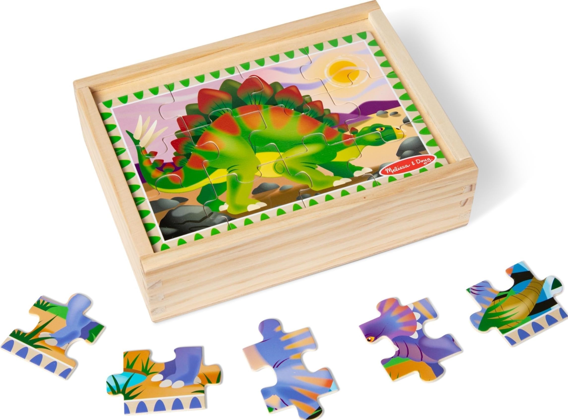 4‑in‑1 Wooden Dinosaur Jigsaw Puzzle Set, 48 Pieces with Storage Box, Toddler Puzzle Toy for Kids Ages 3+ - FSC Certified