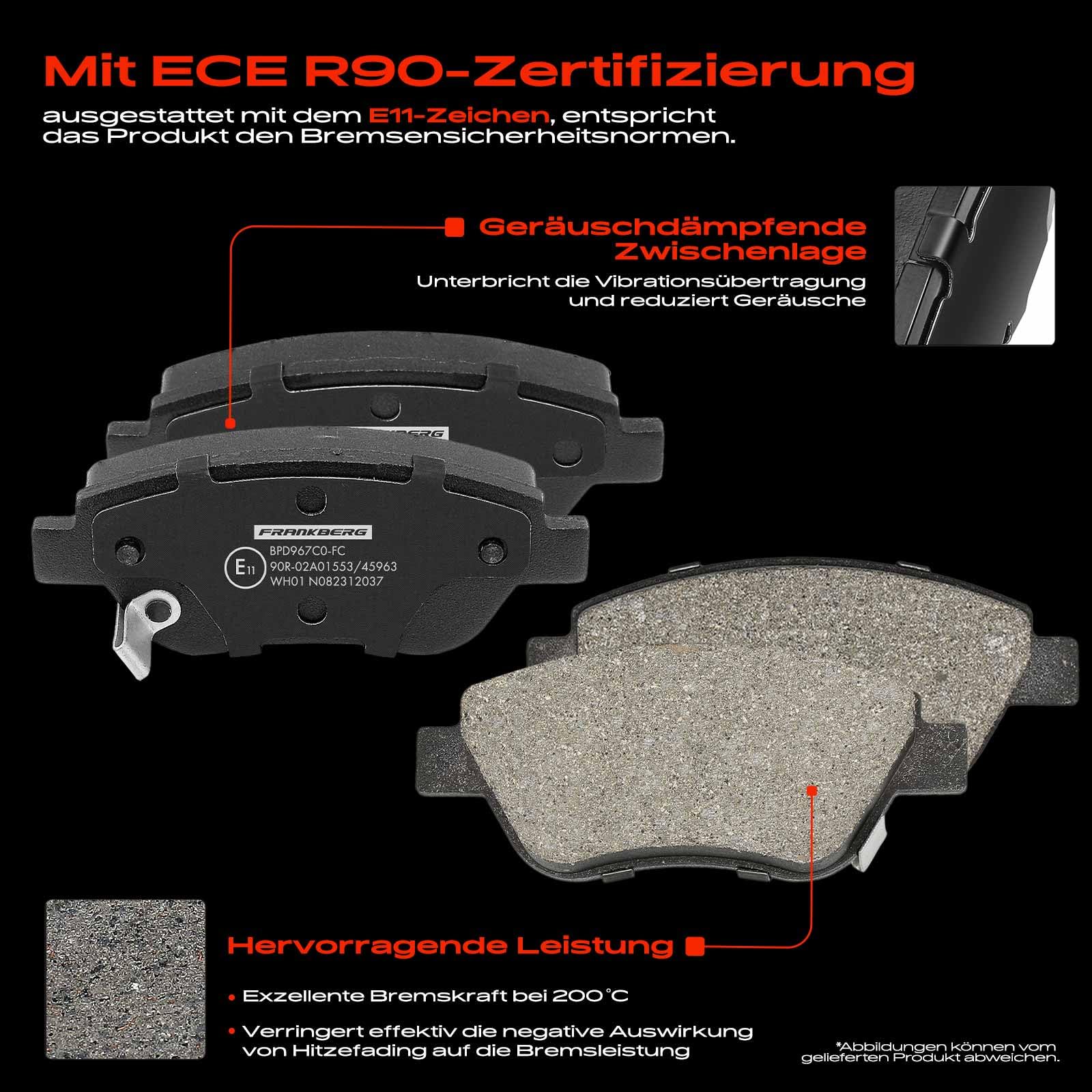 Frankberg Bremsensatz inkl. 2x Bremsscheiben + 4x Bremsbeläge Vorne Kompatibel mit Corsa D S07 Adam M13 Corsa D Kasten/Schrägheck S07 Replace# 95521571
