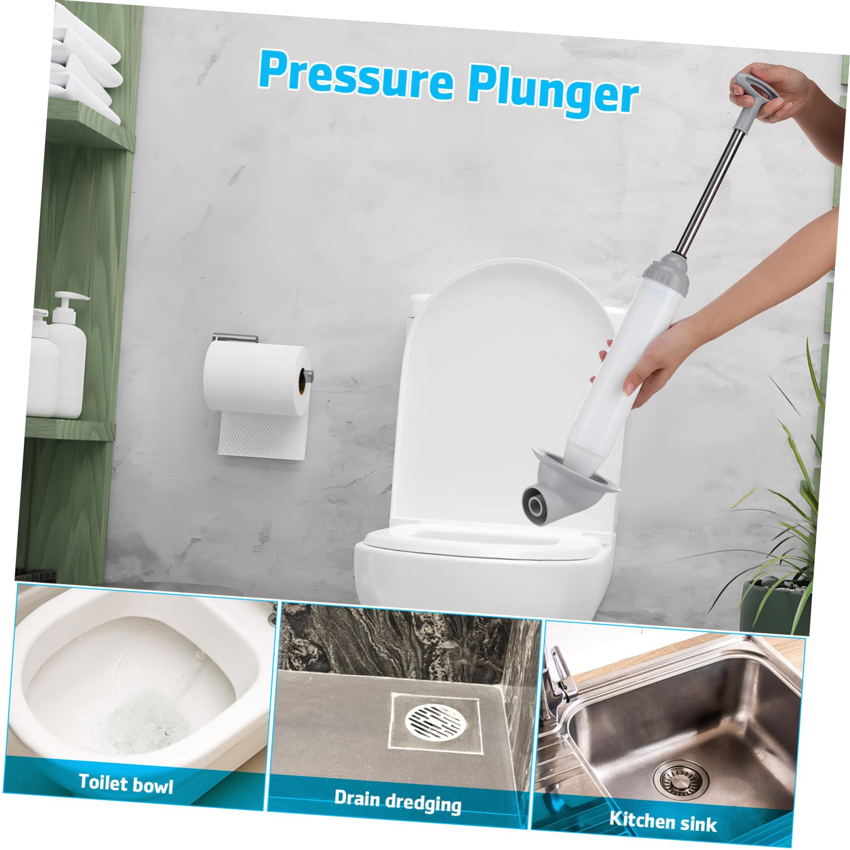 SHINEOFI Sturalavandini per WC a Pressione, Sblocco Rapido per Scarichi e Lavandini, Testa Curva, Struttura Robusta in Acciaio Inox e Pp, Bagno e Cucina