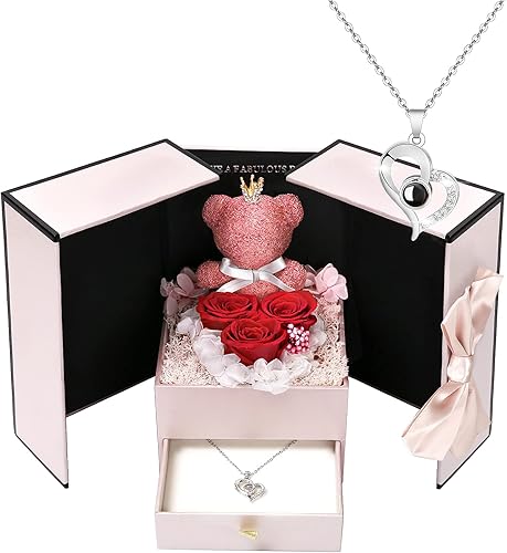 Miniatura 1 de Childom Regalos de flores preservadas para ella, regalos de cumpleaños para mujeres, 3 piezas de flores preservadas moradas para el día de la madre,