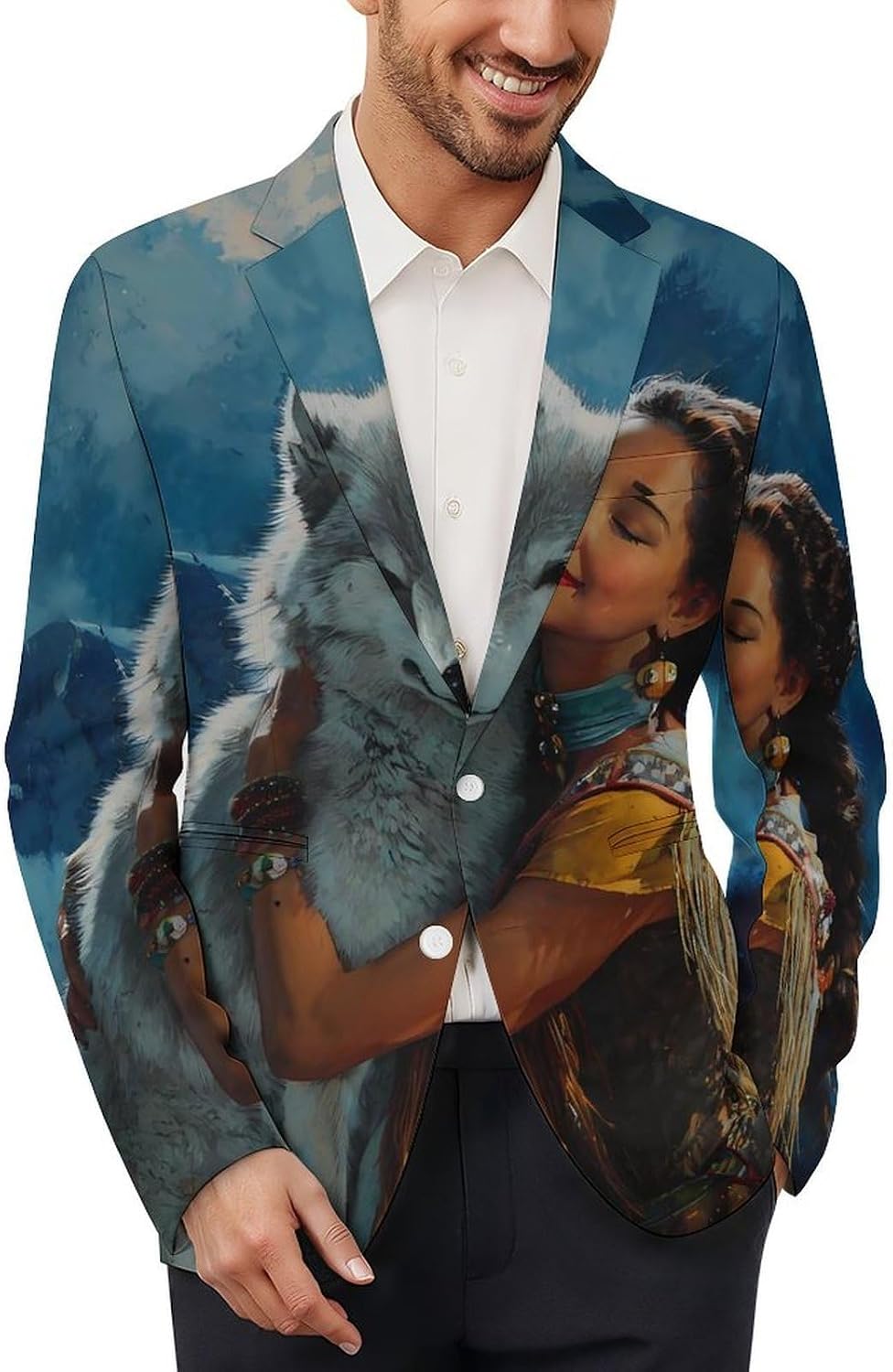 Hug Wolf Suits Blazer for Men Buttons Jacket Coat Business 6X-Large