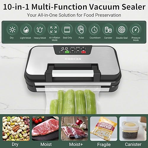 Miniatura 3 de Máquina selladora al vacío de 95 kPa, potente sistema de sellado de alimentos 10 en 1 de doble bomba con doble sellado térmico, cortador integrado y